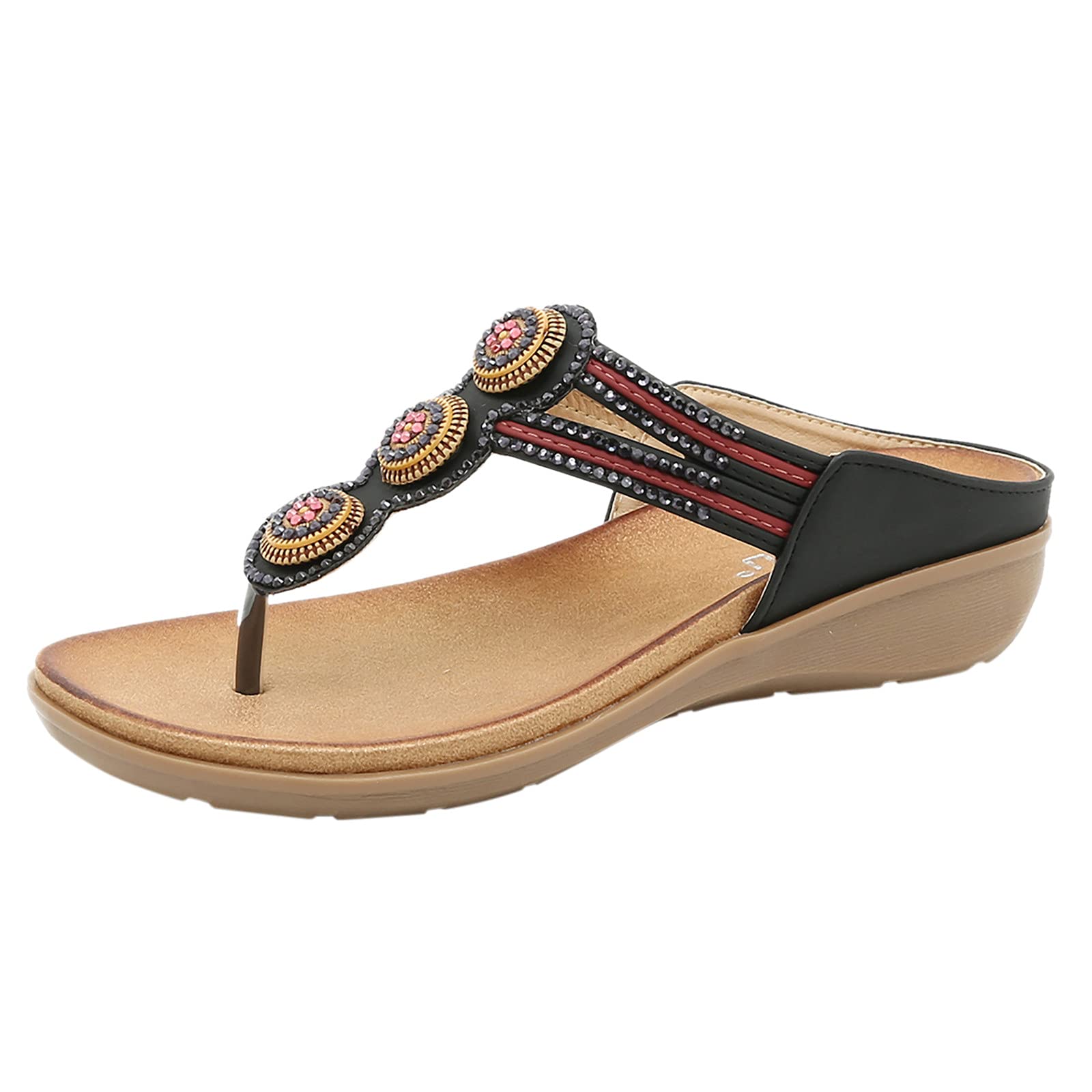 Roman Sandals for Women - Bohemian Crystal Embellished Wedge Slippers | Comfortable House Shoes for Relaxation, Spa Days & Boho Chic Outfits