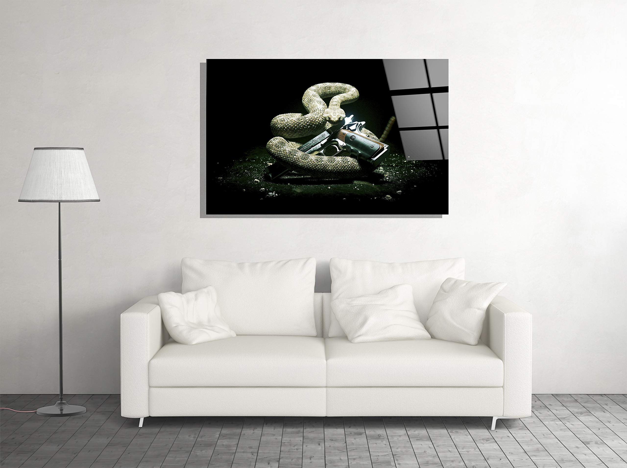 Snake Gun Decor Print Tempered Glass Wall Art - Unique Home & Office Decor Gift for Men, Gun Enthusiasts, and Hunting Lovers - Perfect for Living Room, Man Cave, or Office Display