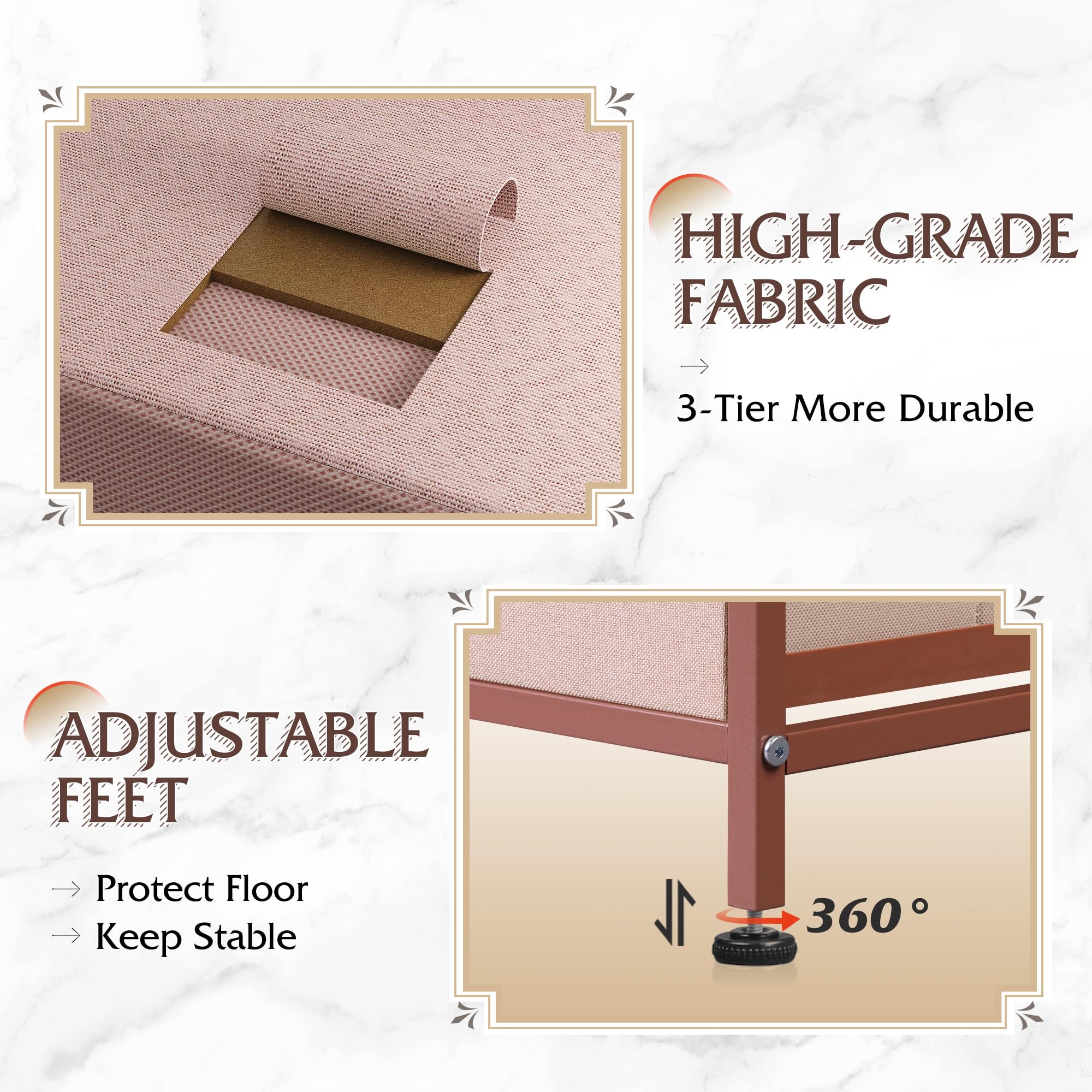 5-Drawer Fabric Dresser for Bedroom - Wide Storage Chest with Fabric Bins | Closet, Living Room & Hallway Organization | Pink & Rose Gold Home Decor