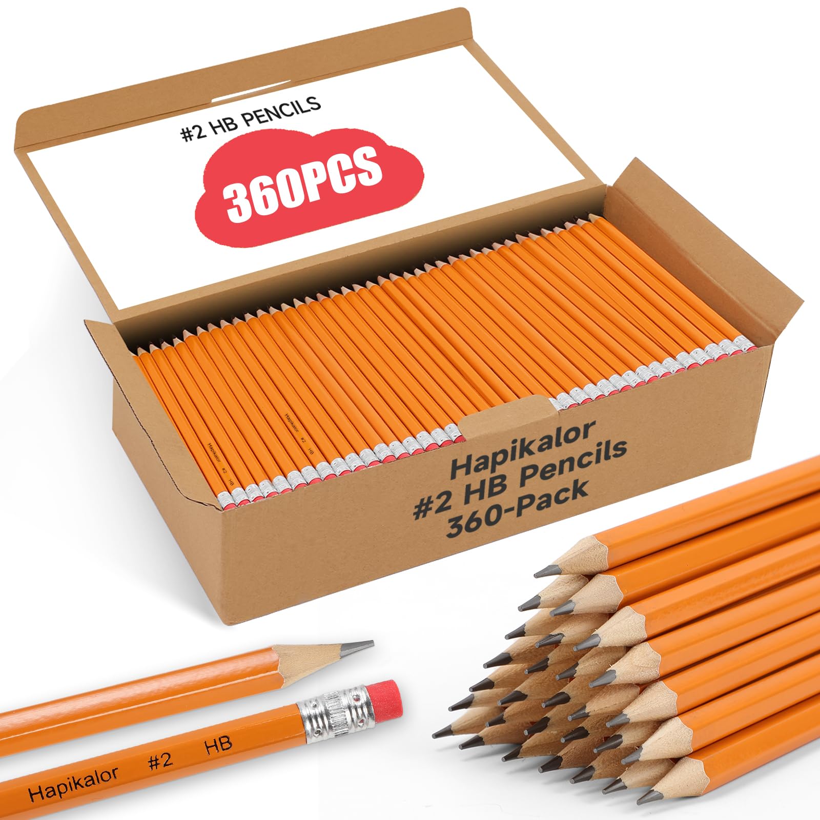 360-Pack #2 Yellow Pencils with Erasers - Pre-Sharpened Bulk Graphite Pencils for School, Office & Art Supplies - Perfect for Classroom, Writing, Drawing, Sketching & Kids Party Favors - Great for Teachers, Students & Artists