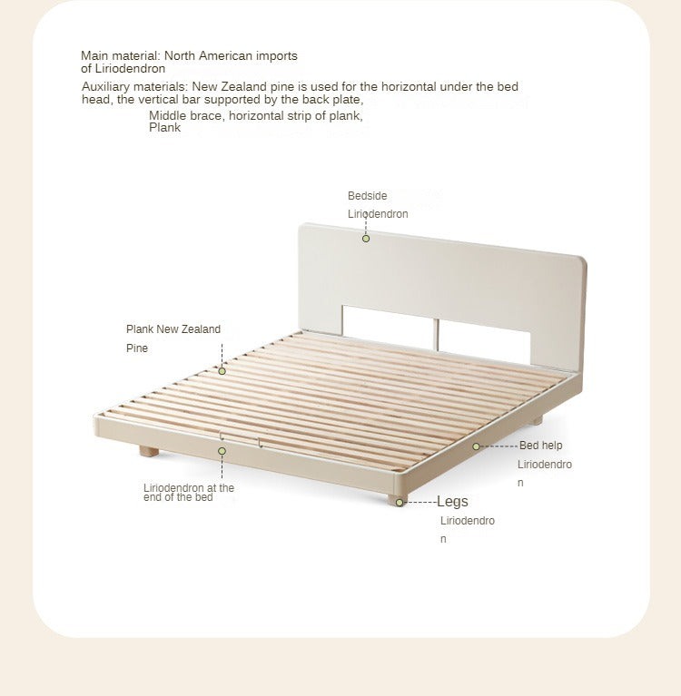 Modern Simple Cream Style Poplar Solid Wood Bed - Queen Size, Sturdy & Elegant for Master Bedroom, Guest Room, or Dormitory