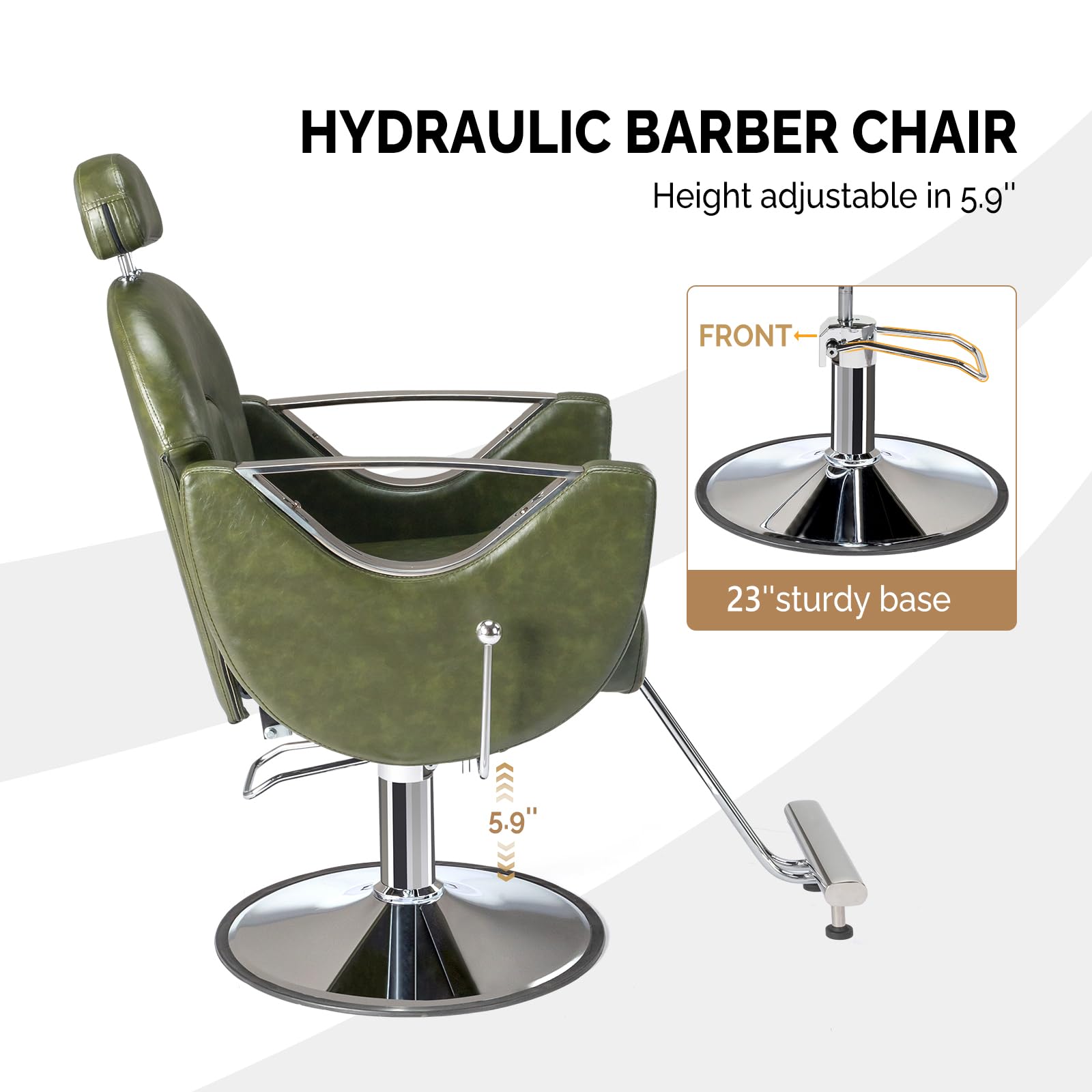 OmySalon Professional Heavy Duty Barber Chair with Adjustable Footrest - Salon Styling Chair for Haircuts, Braiding, Shampoo, Facials & Waxing - Perfect for Hair Salons, Spas & Beauty Clinics (Green)