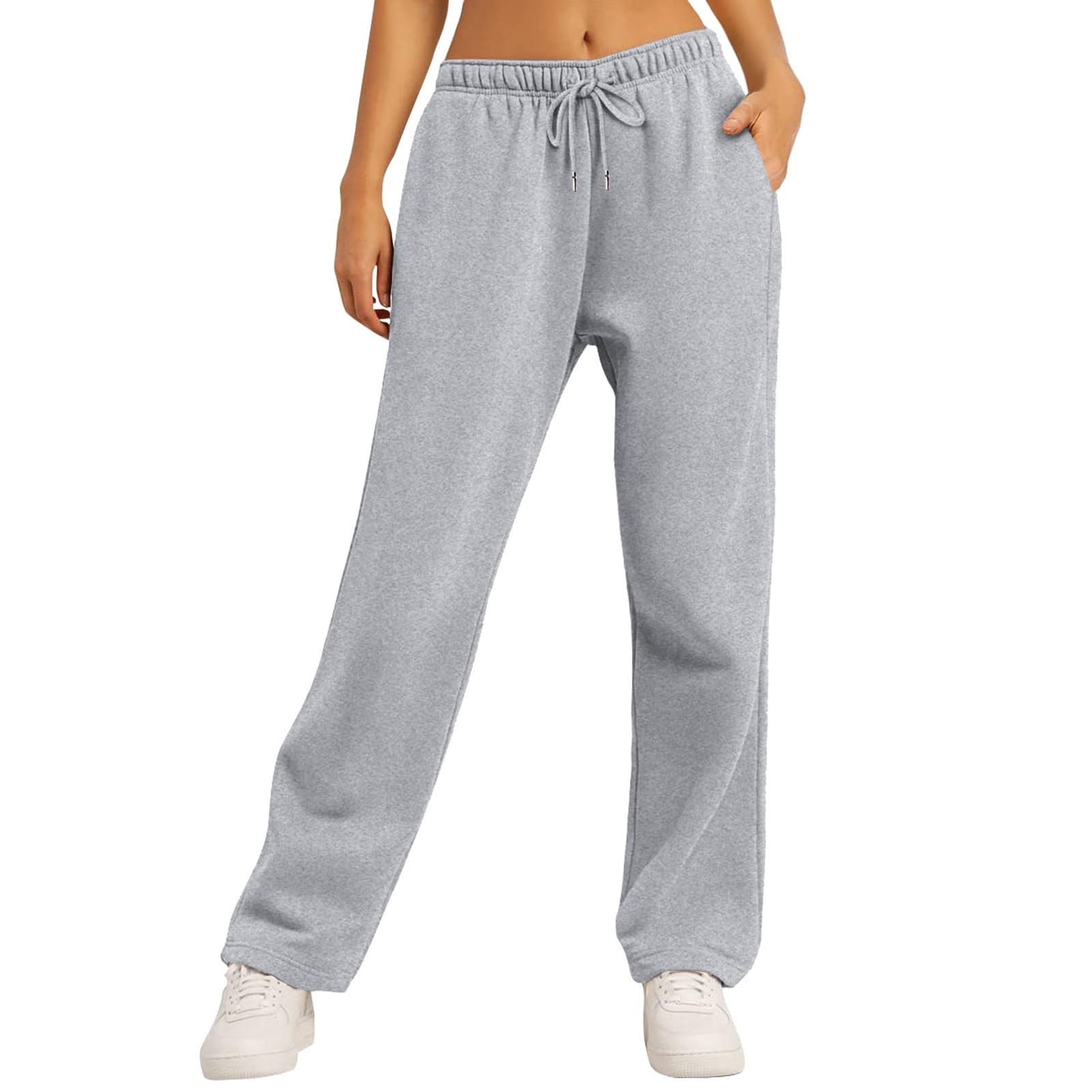 **Women's High Waist Fleece Joggers - Baggy Wide Leg Sweatpants with Pockets, Lightweight & Comfy Drawstring Lounge Pants for Casual Wear, Yoga, and Travel**