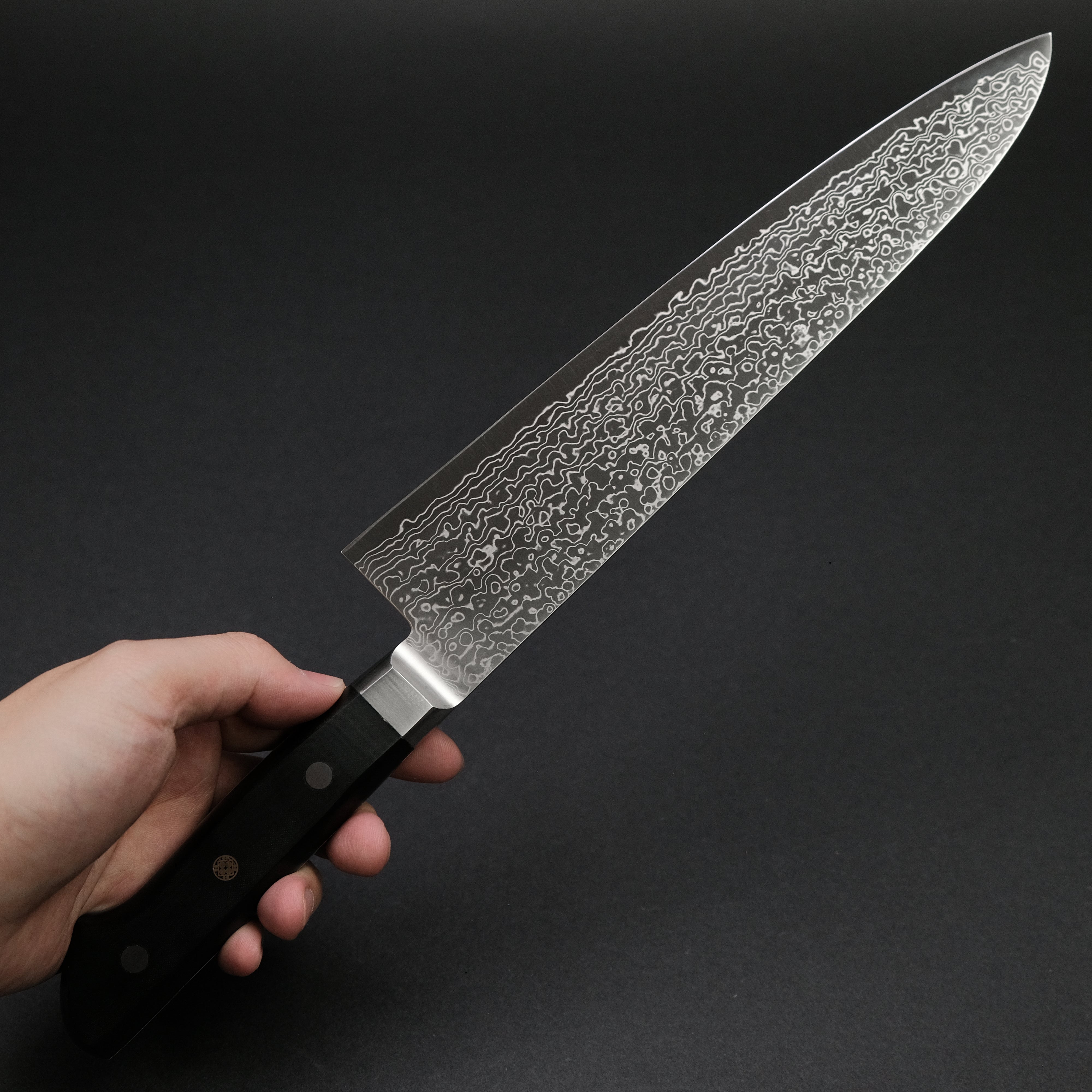 Premium Ohishi Powder Metal Damascus Gyuto 240mm Chef Knife with Linen Micarta Handle - Japanese Kitchen Knife for Professional Chefs & Home Cooking