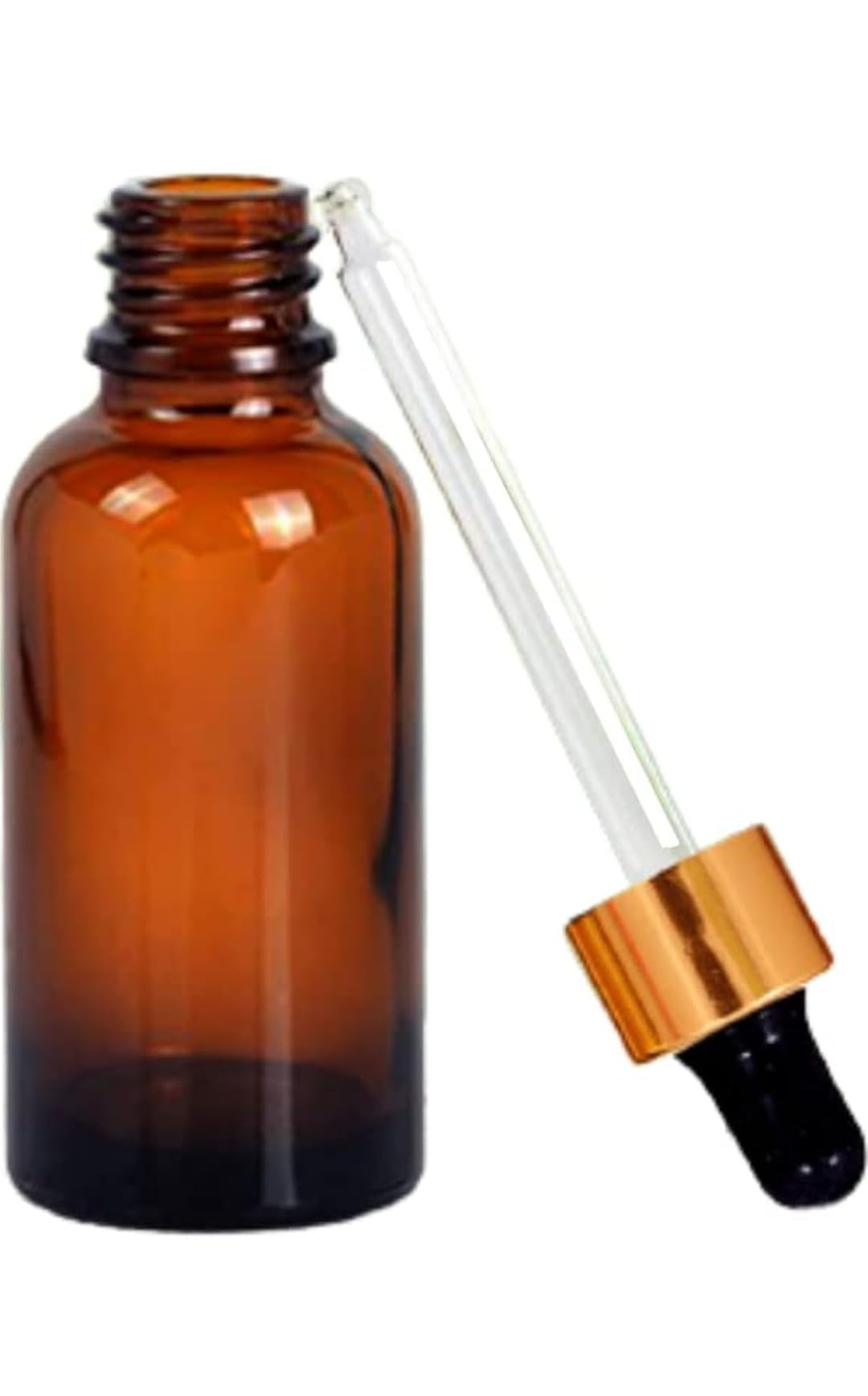 30ml Amber Glass Bottle with Dropper & Golden Ring - Refillable Essential Oil Bottles for DIY Perfumes, Aromatherapy, Skincare (Pack of 6) | Perfect for Travel, Gifts & Home Use