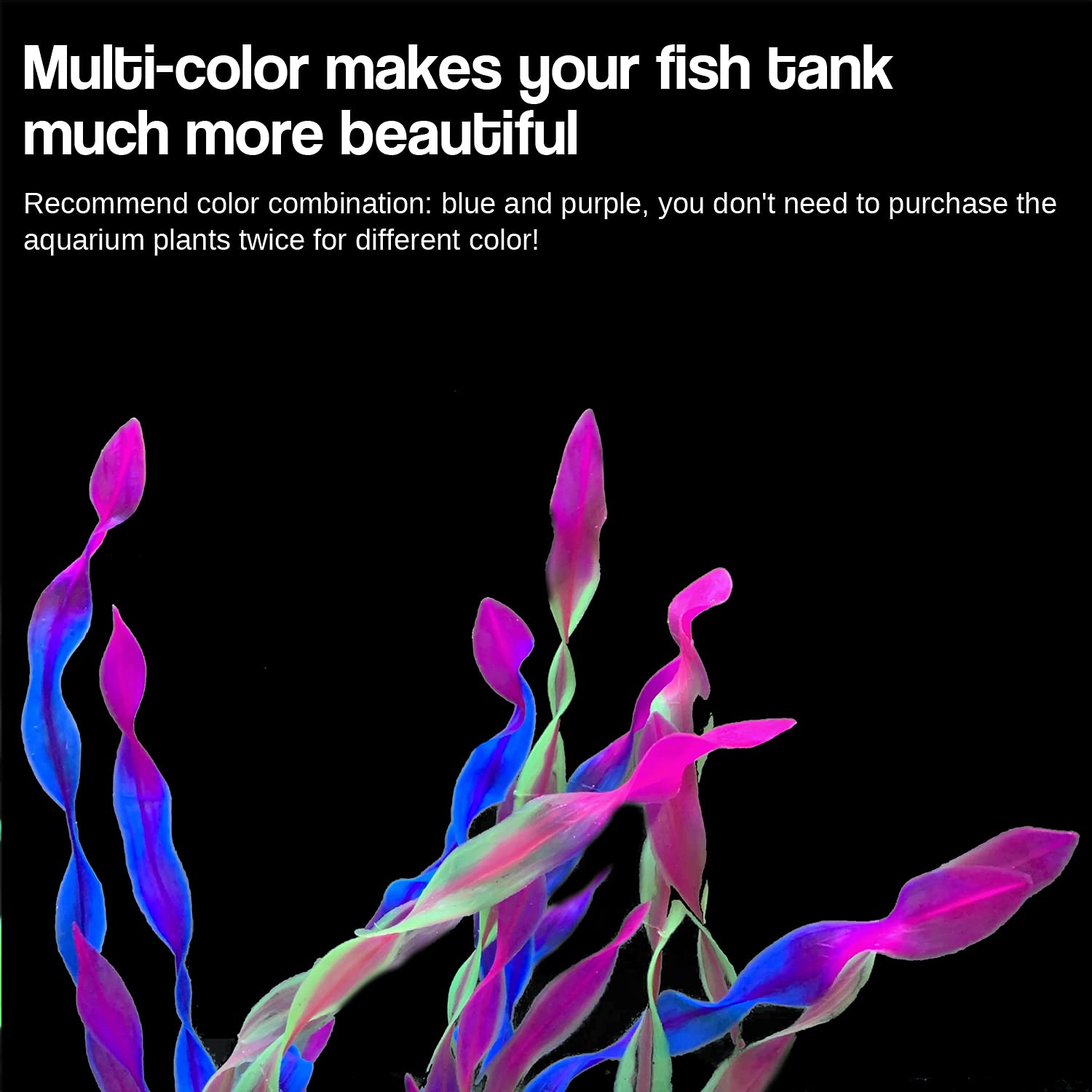 10 PCS Plastic Aquarium Plants - Realistic Fish Tank Decorations for Freshwater & Saltwater Aquariums | Easy to Install & Clean | Includes 8 Blue & 2 Purple Plants | Perfect for Betta Fish Tanks, Home & Office Aquarium Decor