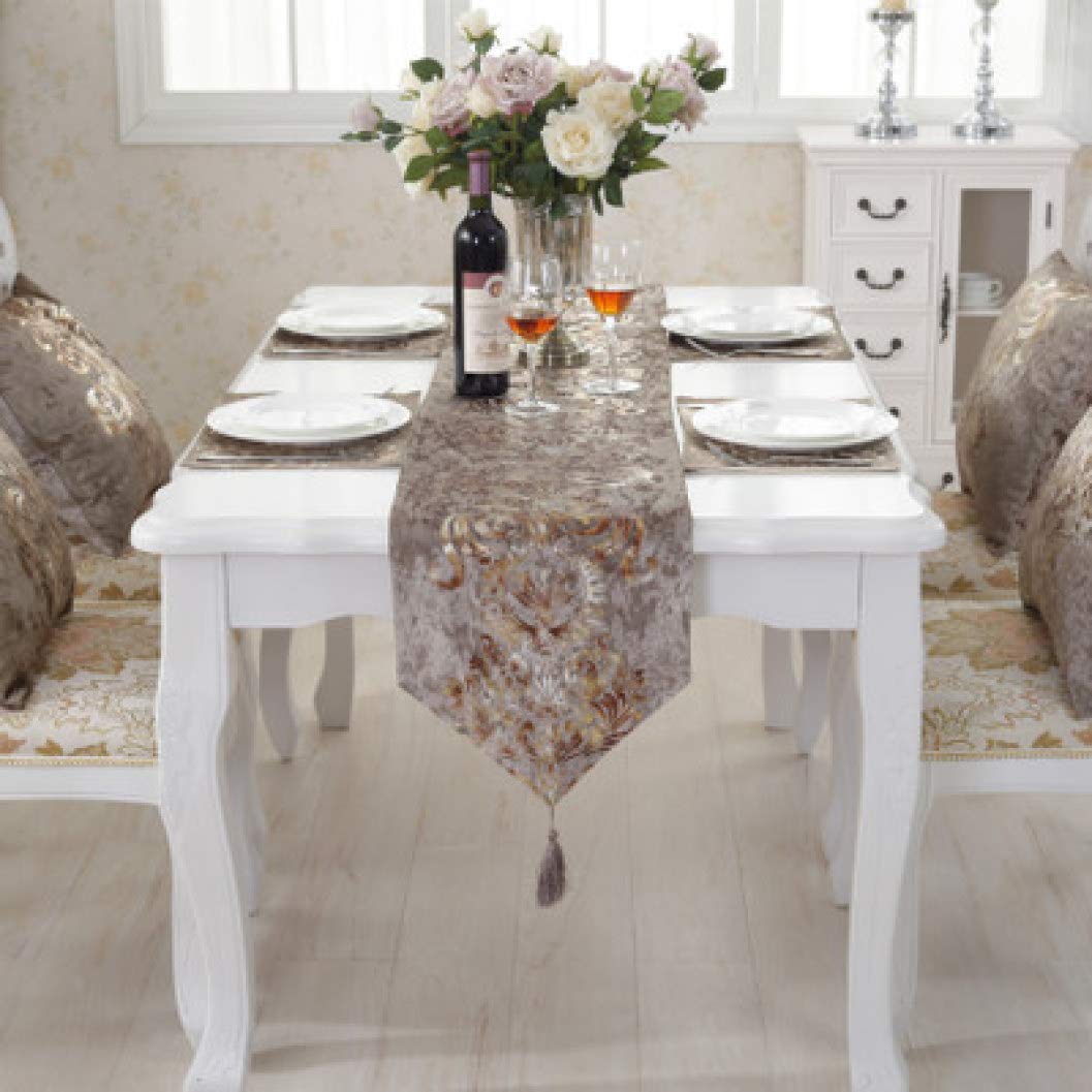DOCOLA Flocked Fringe Printed Table Runner - Elegant Wedding & Home Decor for Rectangular Tables | Perfect for Dining Room, Party, and Special Events