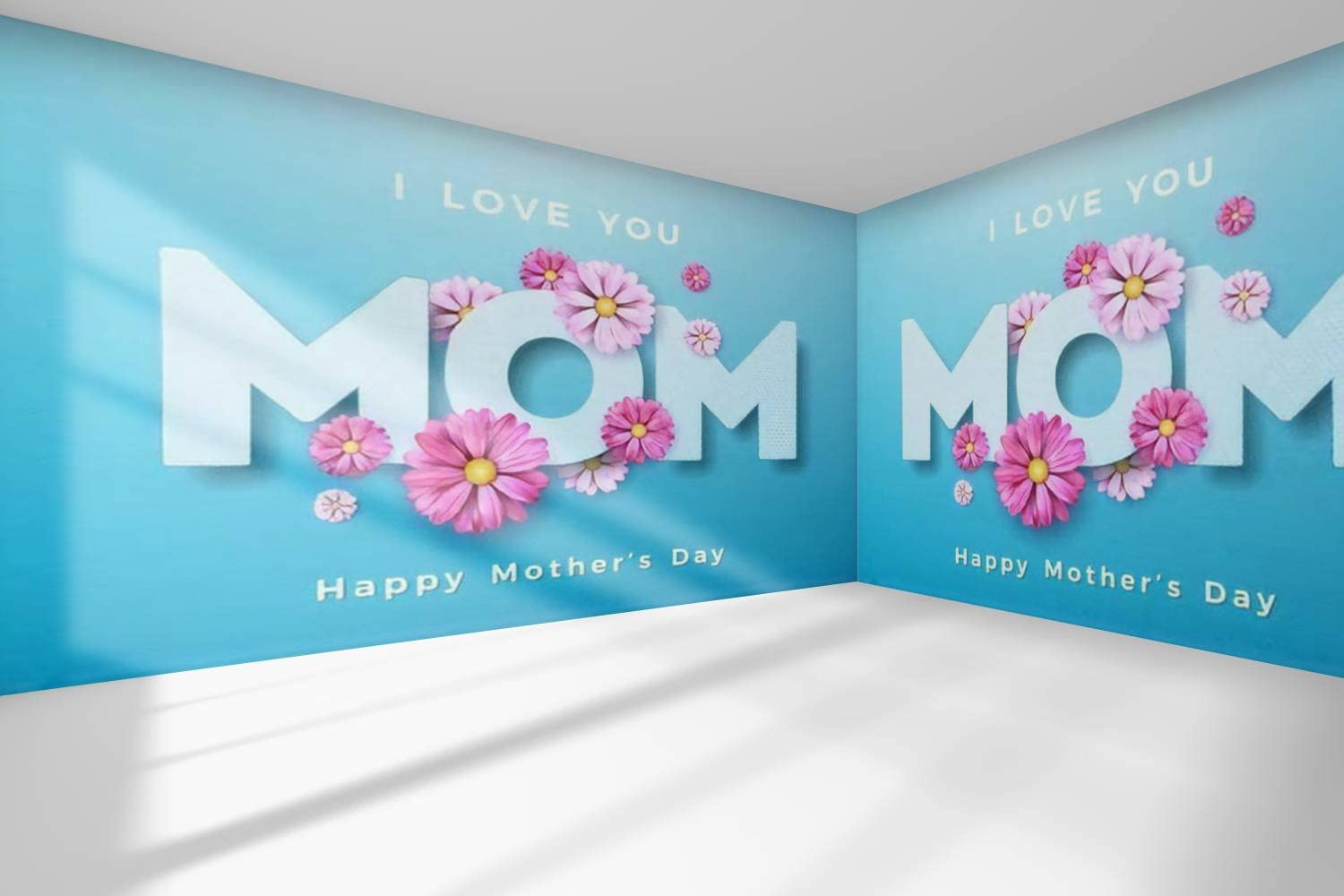 Happy Mother's Day PVC Wallpaper - Floral 'I Love You Mom' Peel and Stick Removable Wall Mural | Self-Adhesive Home Decor for Living Room, Bedroom | Perfect for Gifts, Nursery, and Wall Decoration