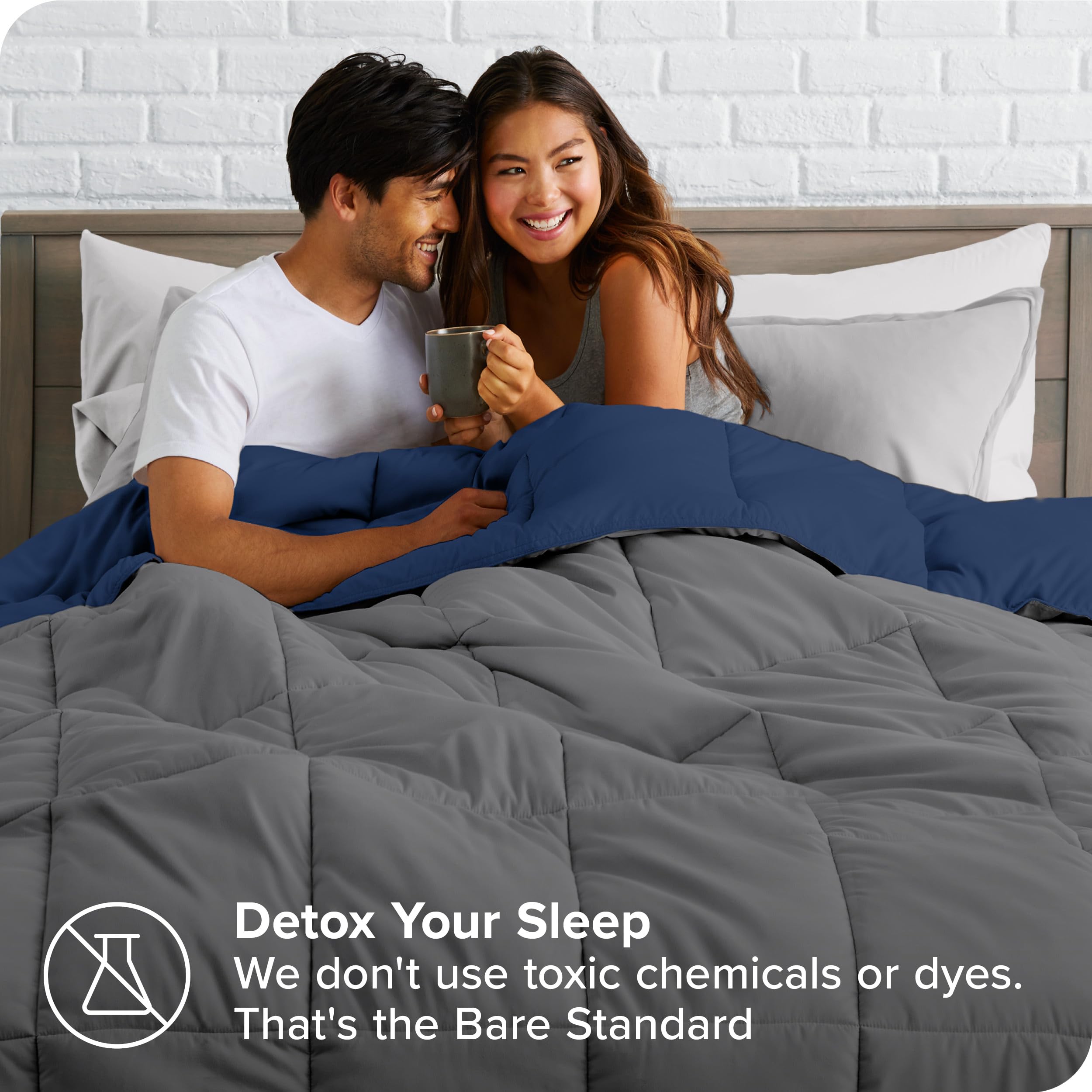 Bare Home Reversible Down Alternative Comforter & Sheet Set - Twin Size Soft Bedding - Dark Blue/Grey & Light Grey - Perfect for Guest Rooms, Dorms, and Cozy Bedrooms