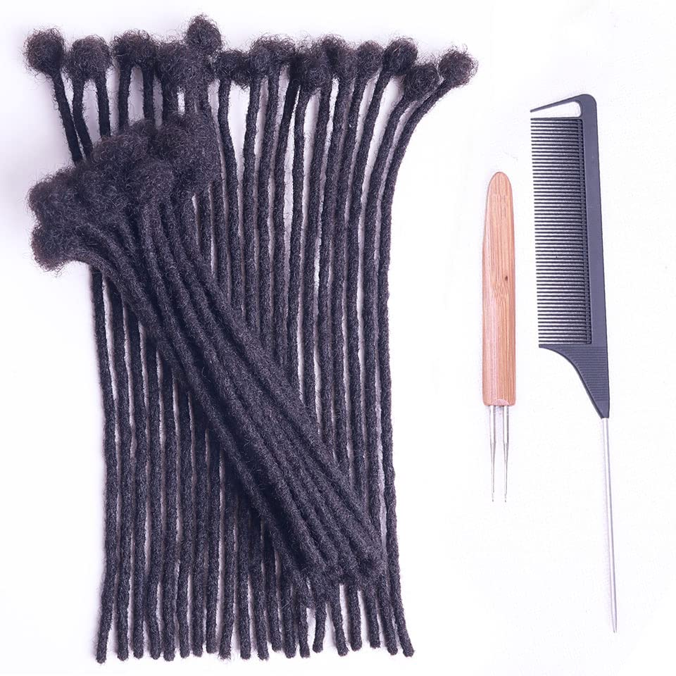 Halythaway 100 Strands Real Human Hair Dreadlock Extensions - 6 Inch Natural Locs for Women - Perfect for Protective Styles, Braids & Boho Hairstyles