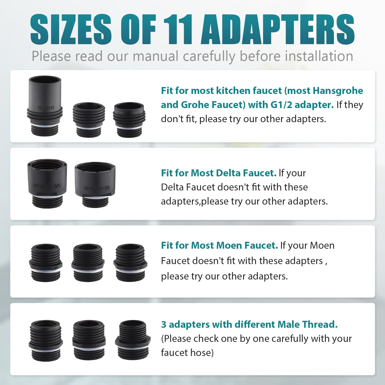4 Function Kitchen Sink Faucet Replacement Nozzle with 11 Adapters - Durable, Efficient, Easy to Install, Nickel Finish for Multiple Faucets - Perfect for Home Kitchen Upgrades and Repairs