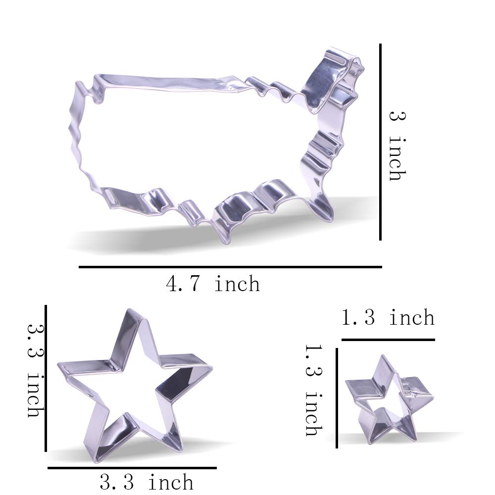 4th of July Cookie Cutter Set - 8 Piece Stainless Steel Patriotic Star & Flag Shapes - Perfect for Holiday Baking, Party Decorations & DIY Crafts