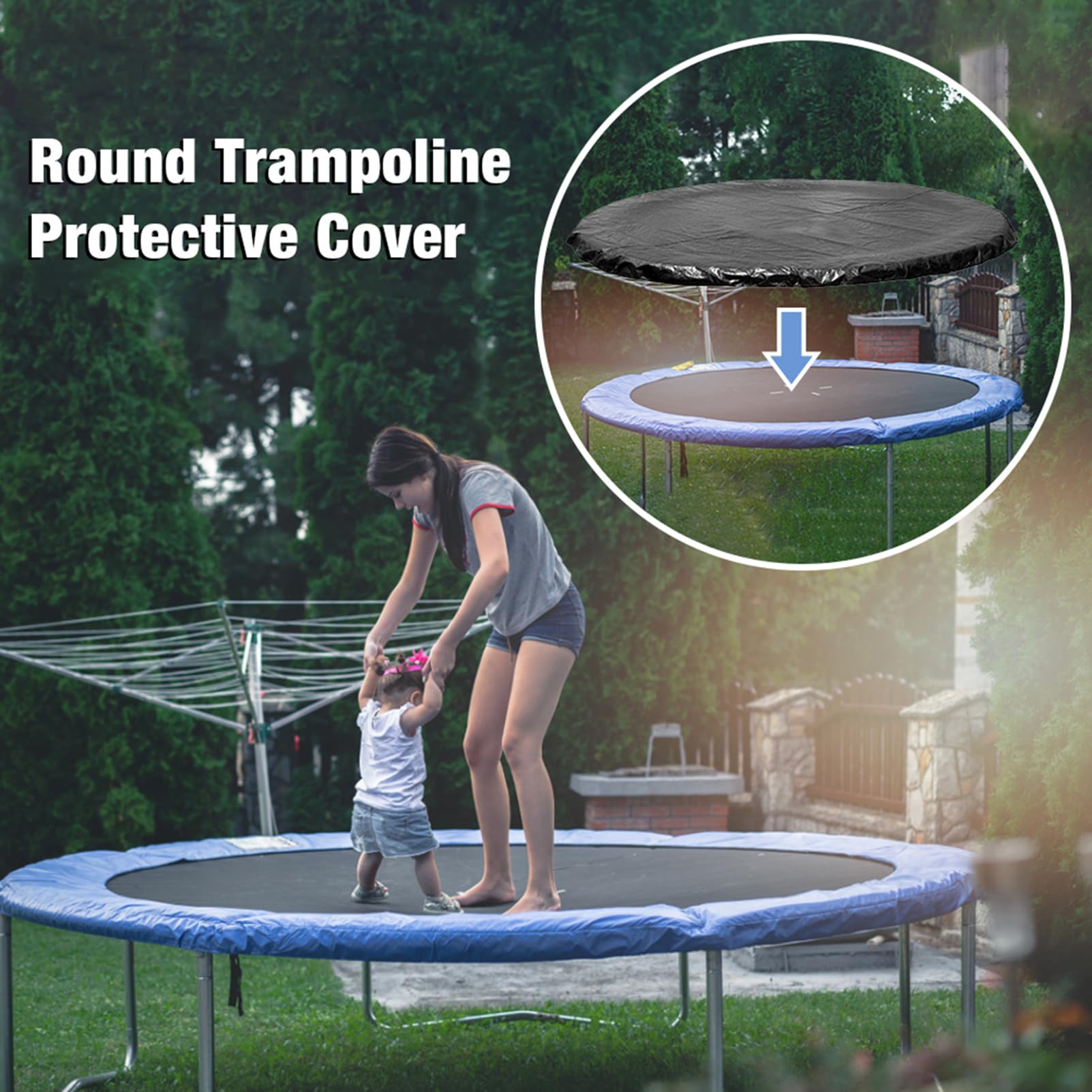 6ft-16ft Round Trampoline Cover - Waterproof, UV Resistant & Durable Outdoor Protection for 8ft 10ft 12ft 13ft 14ft 15ft Trampolines | Perfect for Rainy Weather & Sun Protection