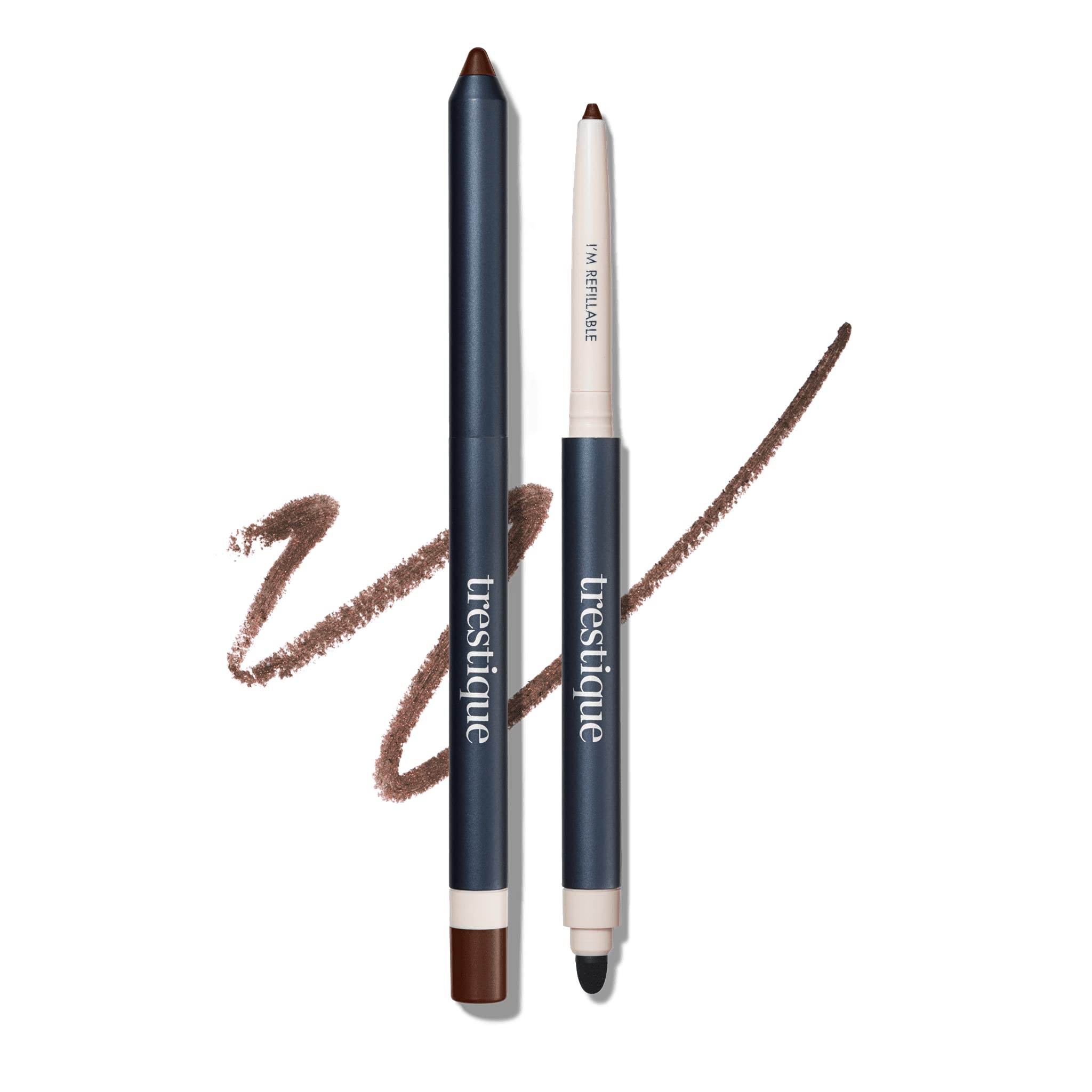 TRE'STIQUE Refillable Long Lasting Eyeliner Pencil - Waterproof Smudge Proof Eyeliner with Built-In Sharpener & Smudger | Clean Beauty, Vegan & Cruelty-Free | Perfect for Day to Night Makeup, Office & Party Looks
