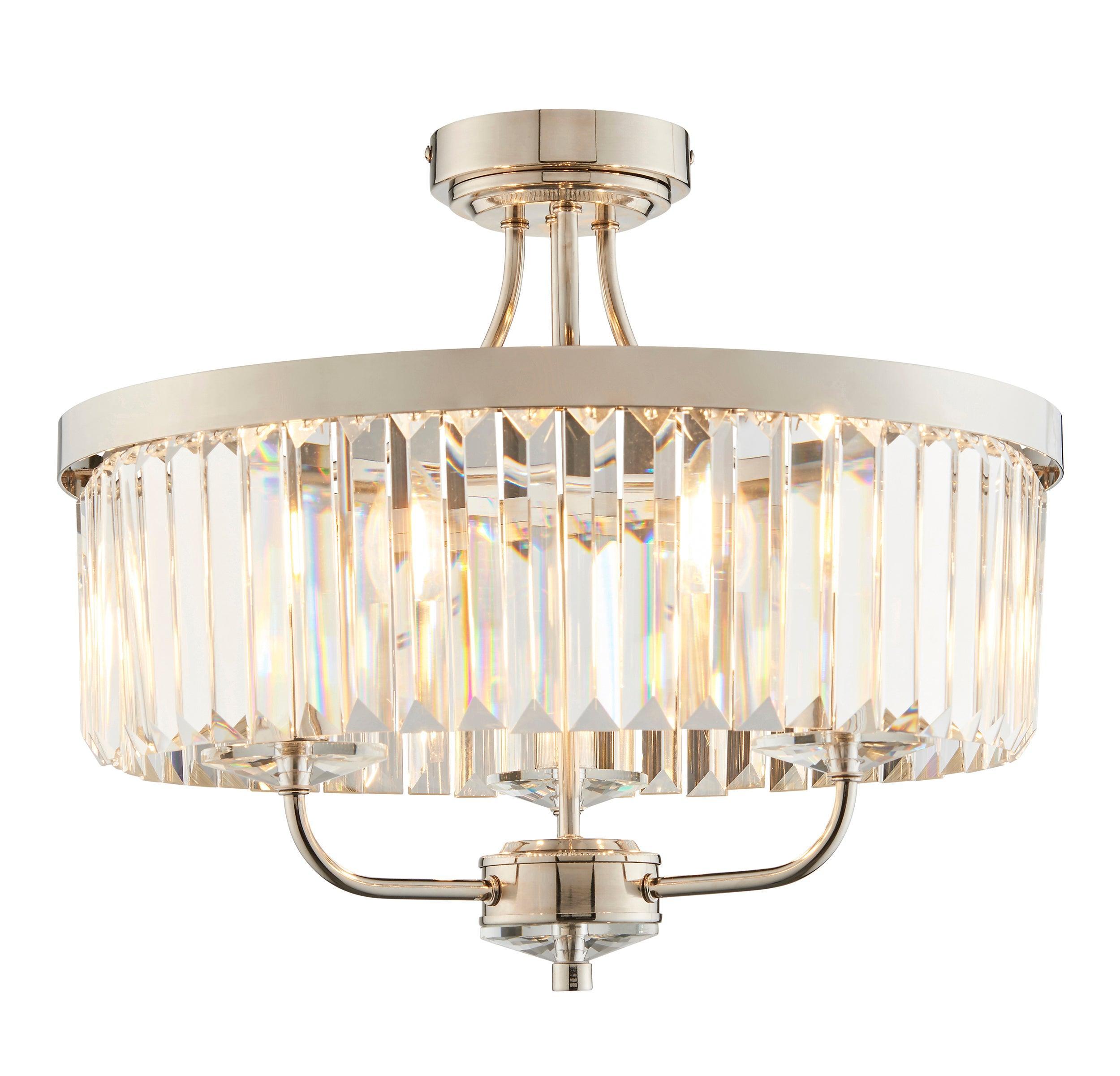 Ealing 3-Light Round Semi Flush Mount Ceiling Light Fixture - Brushed Nickel & Clear Cut Glass - Perfect for Dining Room, Bedroom, or Hallway Lighting