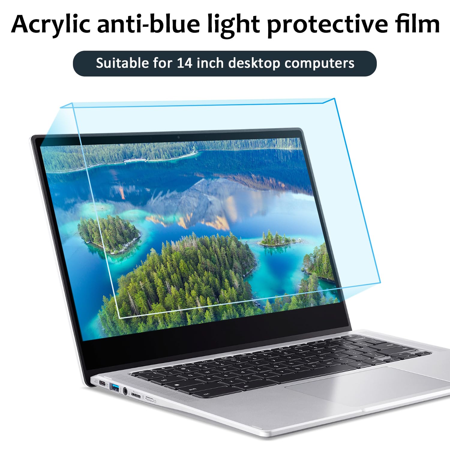 F FORITO 14 Inch Blue Light Blocking Laptop Screen Protector - Anti-Glare Eye Protection Hanging Acrylic Panel for 14