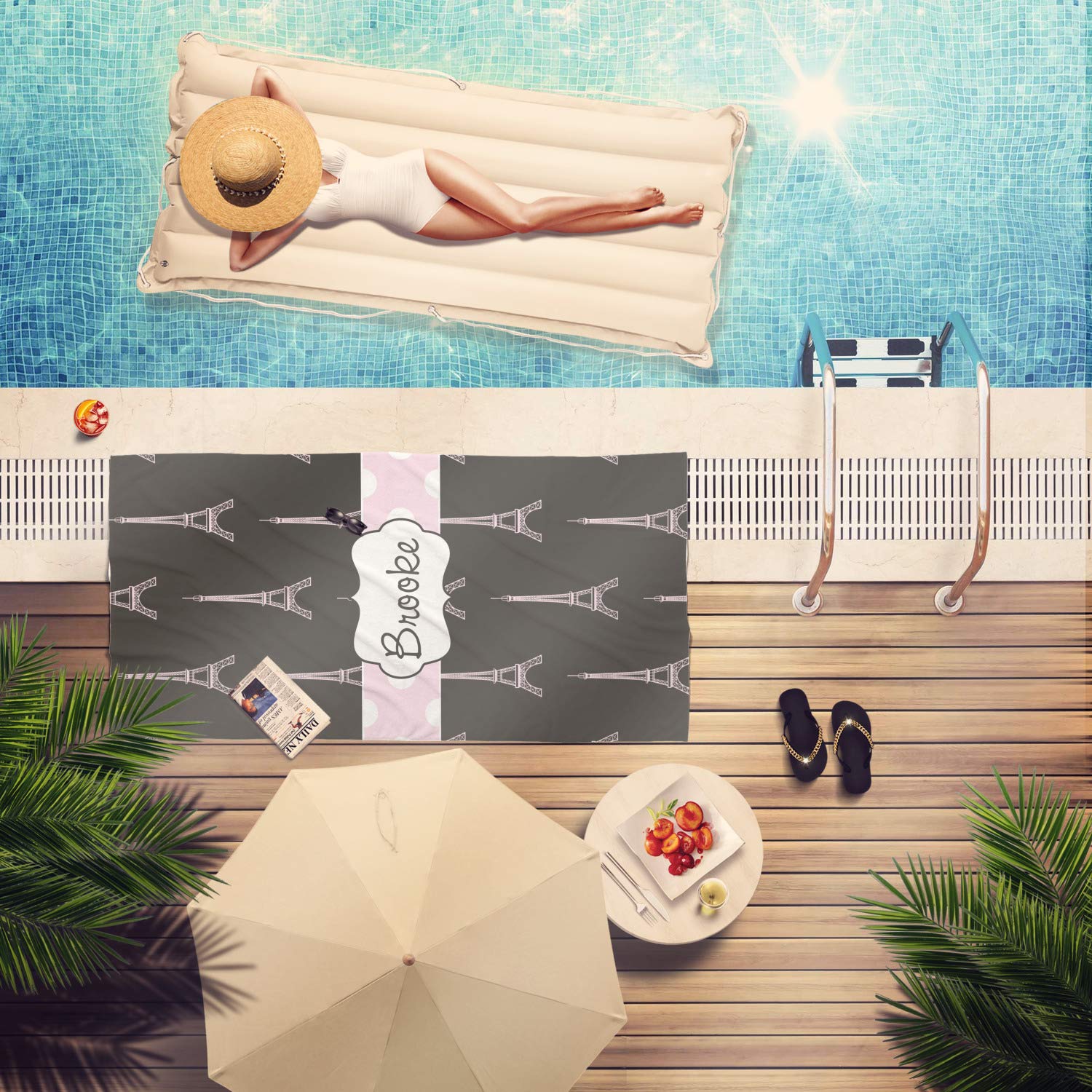 Personalized Black Eiffel Tower Beach Towel - Large Soft Quick Dry Towel for Pool, Beach, Vacation & Travel Gifts