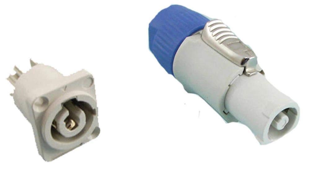 Pair of PC-TSC044 & PC-TSC045 Gray AC Powercon Style Cable & Panel Mount Power Outlet - Perfect for Stage Lighting, Audio Equipment, and Professional AV Installations