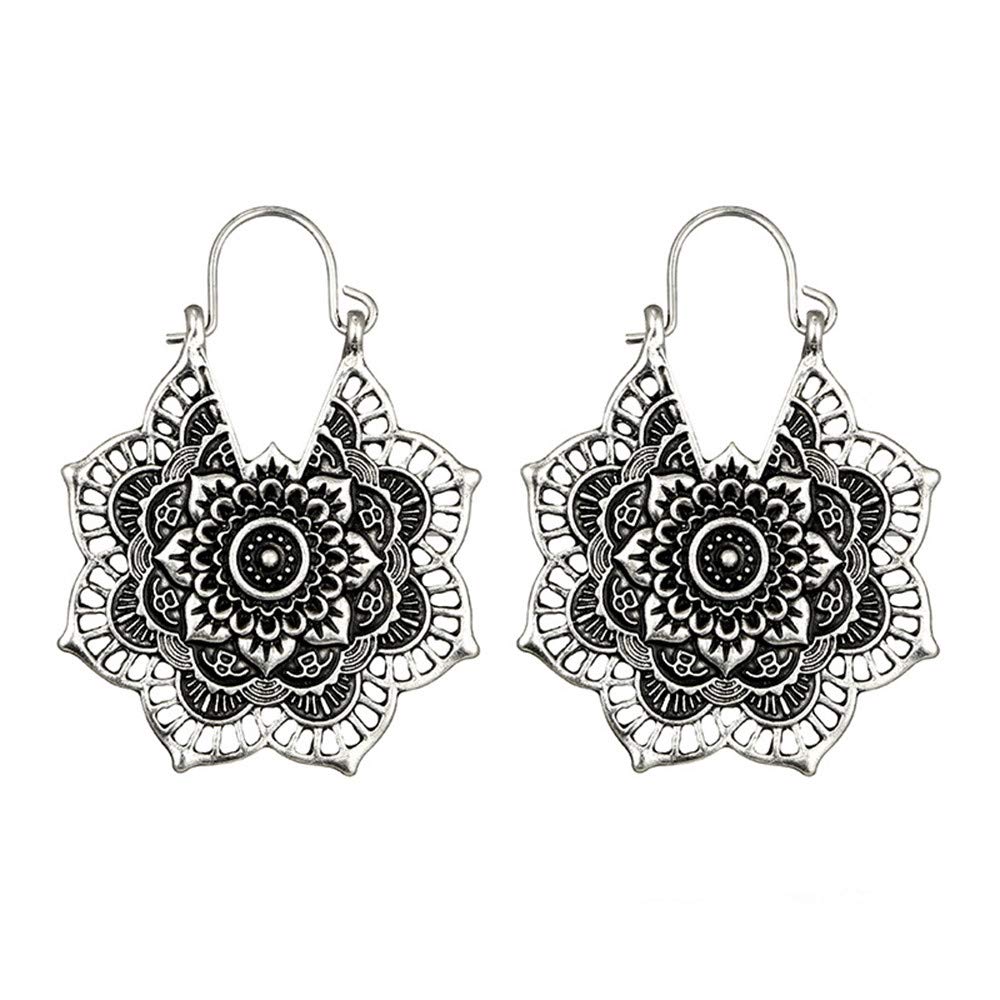 Boho Dangling Vintage Hollow Plumeria Earrings for Women - Lightweight Trendy Jewelry Gifts for Birthday, Christmas, Party & Everyday Wear