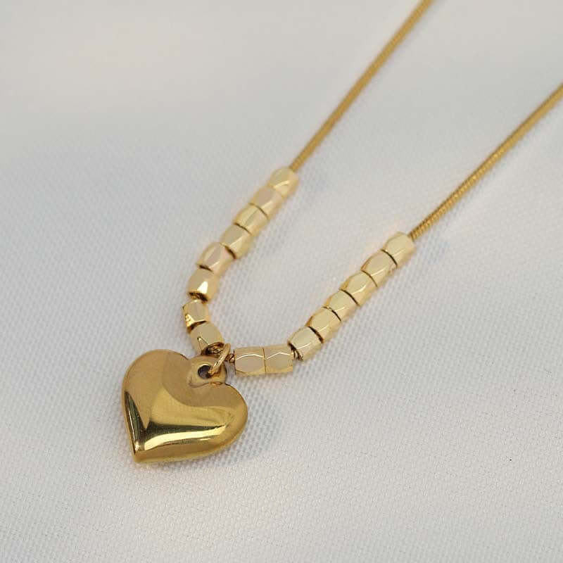 2-Way Heart Pendant Gold Cube Layering Necklace for Women - Elegant Minimalist Jewelry Gift for Valentine's Day, Anniversary & Everyday Wear | R2108