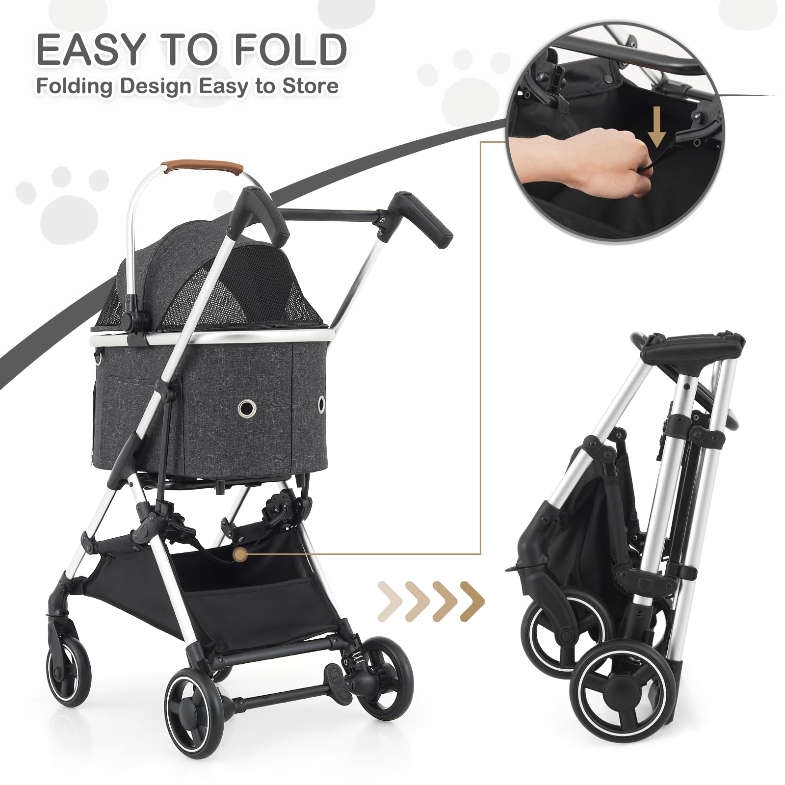 MoNiBloom Lightweight Pet Stroller for Small & Medium Dogs - Foldable Jogging Stroller with Detachable Carrier, Aluminum Frame - Dark Gray | Perfect for Travel, Walks & Outdoor Adventures