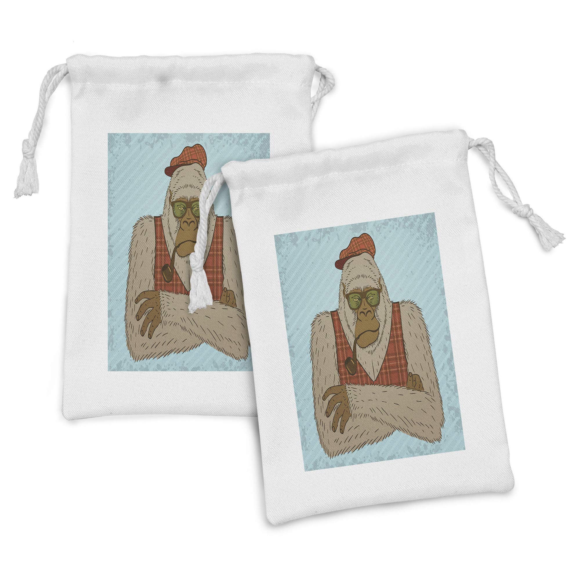Ambesonne Bigfoot Fabric Pouch Set of 2 - Yeti Portrait Smoking in Hipster Tartan Waistcoat & Hat - 9