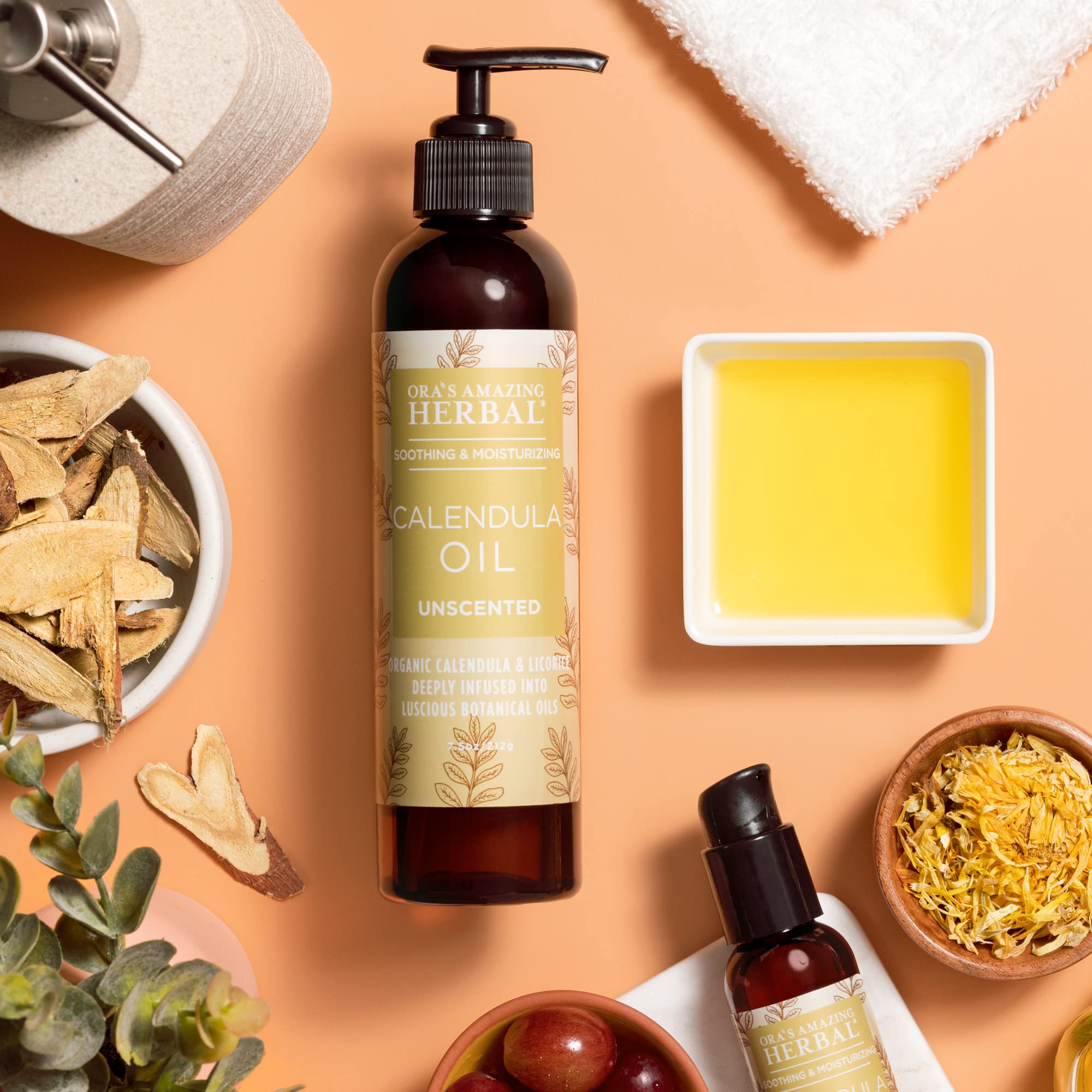 Organic Calendula Oil with Licorice & Jojoba - Fragrance Free, Unscented Facial Oil for Sensitive Skin & Eczema - Cold Pressed Moisturizing Cleansing Oil in Recycled Plastic Bottle (7.5 Oz) - Perfect for Daily Skincare Routine & Soothing Dry, Irritated Skin