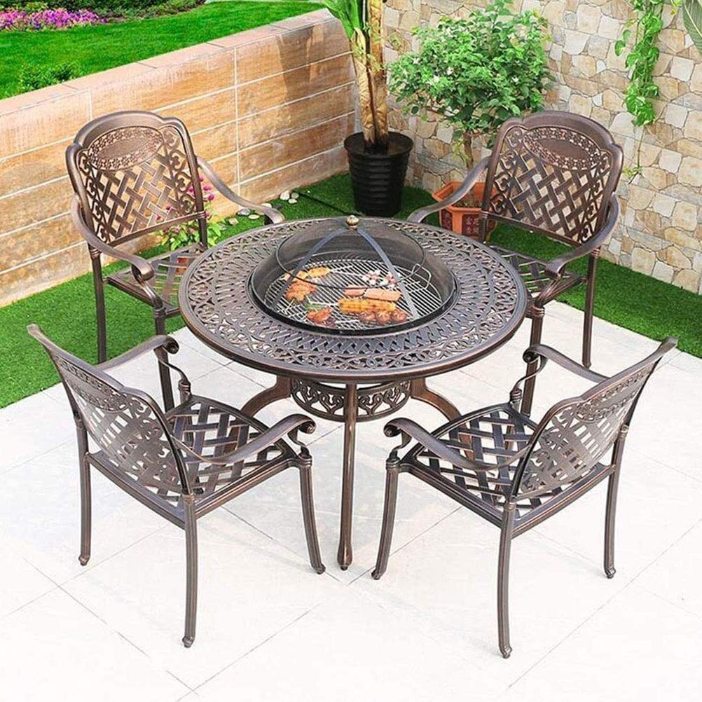 Premium Outdoor Fire Pit with BBQ Grill & Coffee Table - Multi-Functional Garden Fireplace for Patio, Deck, Backyard (Brazier, Ice Bucket & Dining Surface) | Perfect for Camping, Picnics & Outdoor Entertaining