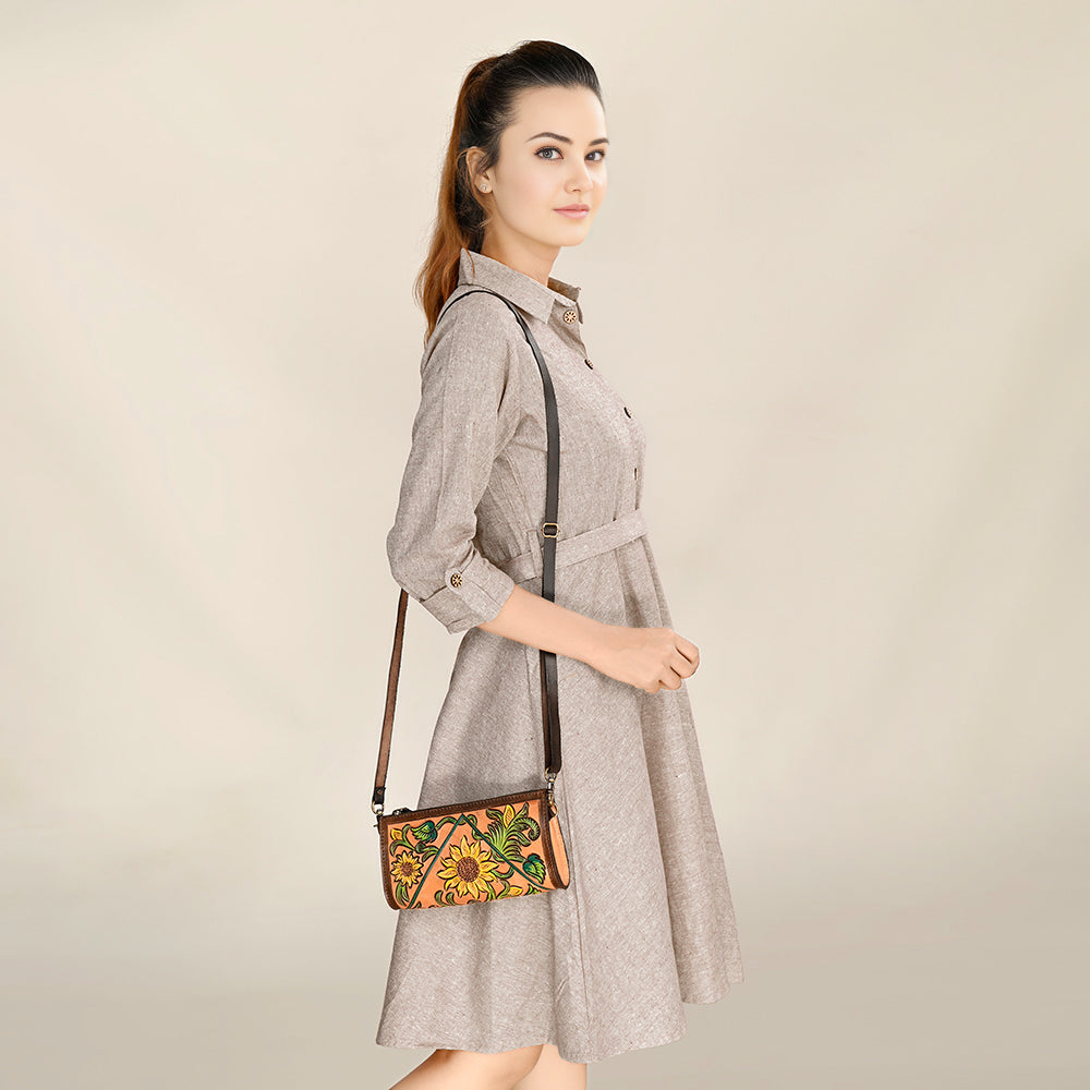 ADBGA469 American Darling Genuine Leather Women's Western Handbag - Hand Tooled Cowhide Purse for Casual Outings, Travel & Country Style Fashion
