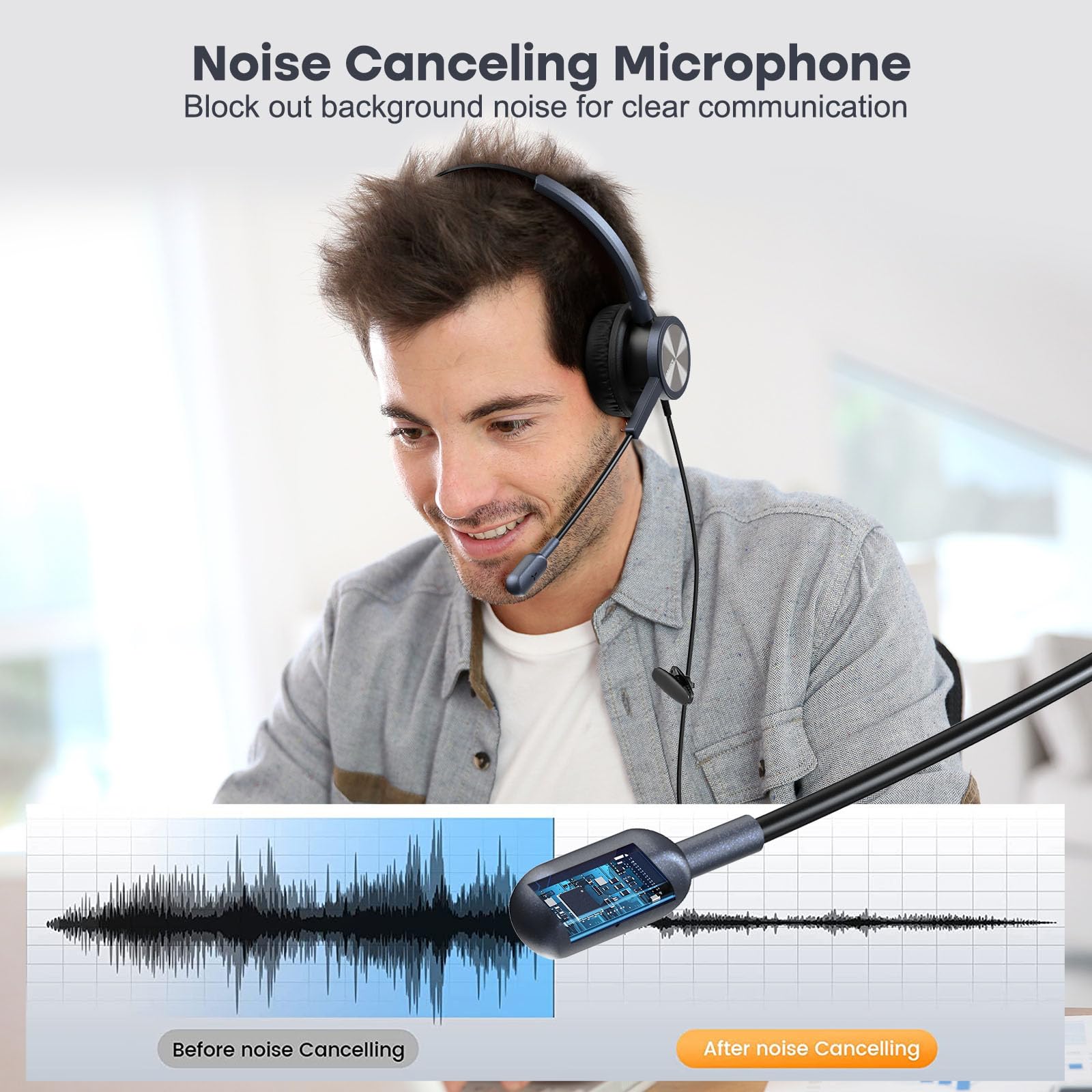 MAIRDI Noise Canceling Telephone Headset with Microphone - Binaural Office Headset with RJ9 Jack & 3.5mm Connector for Call Center, Desk Phone, Cell Phone, PC & Laptop - Compatible with Cisco 7941 7965 6941 7861 8811 8961 - Perfect for Remote Work, Customer Service & Business Calls
