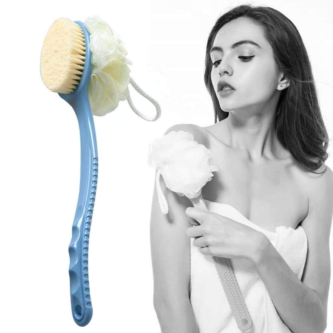 2 in 1 Bath Body Brush with Soft Loofah & Bristles - Long Handle Back Scrubber for Wet/Dry Use - Exfoliating Shower Brush for Women & Men - Perfect for Body, Face & Spa Care - Ideal for Deep Cleansing & Relaxing Bath Time