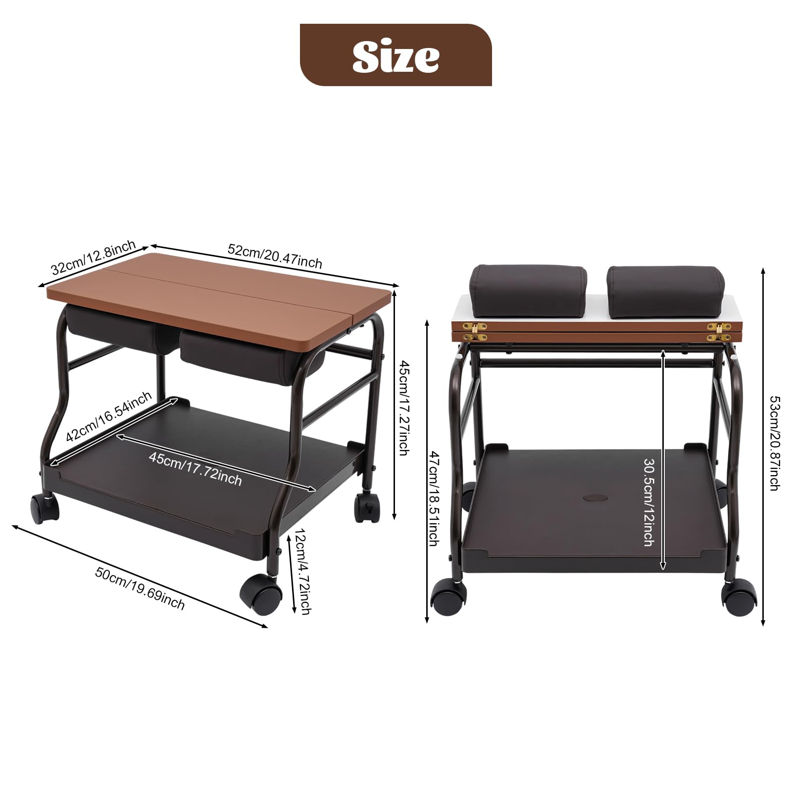 Portable Pedicure Cart with Wheels - Professional Manicure & Pedicure Trolley for Salon & Spa, Black Footrest Stand with Adjustable Height - Perfect for Nail Care, Foot Bath & Relaxation at Home or Beauty Salon