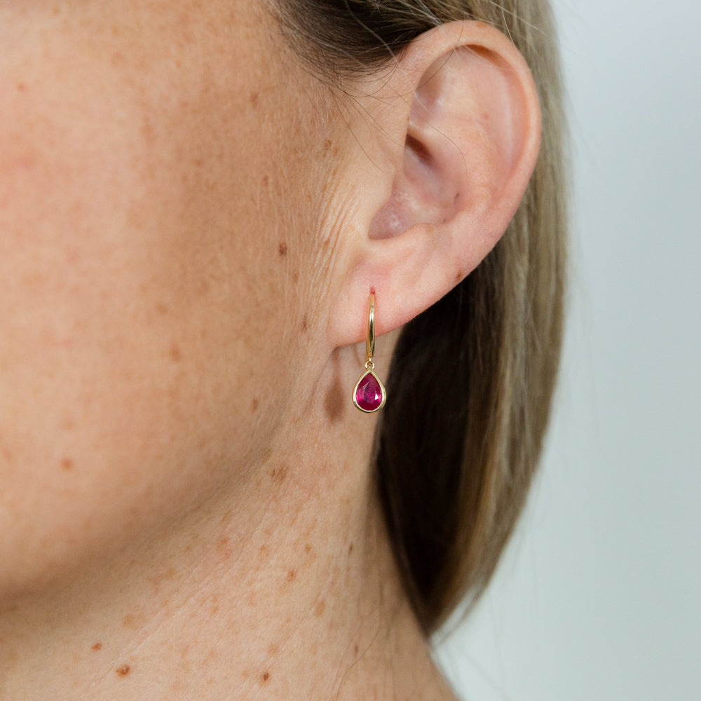 9ct Yellow Gold 2.00ct Natural Enhanced Ruby Pear Drop Earrings for Women - Elegant Dangle Earrings for Wedding, Party & Special Occasions