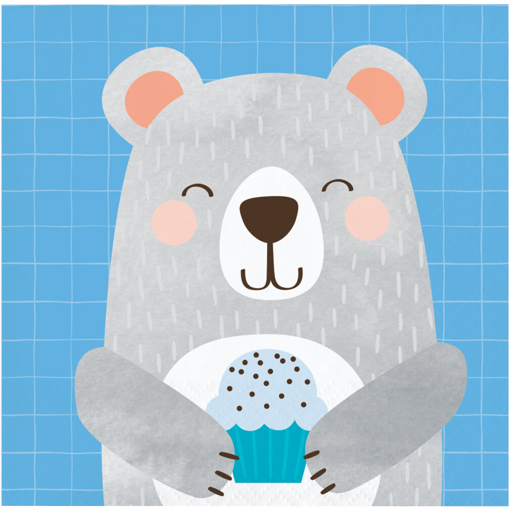1st Birthday Bear Beverage Napkins - Pack of 16 - Perfect for Baby Showers, Birthday Parties & Celebrations