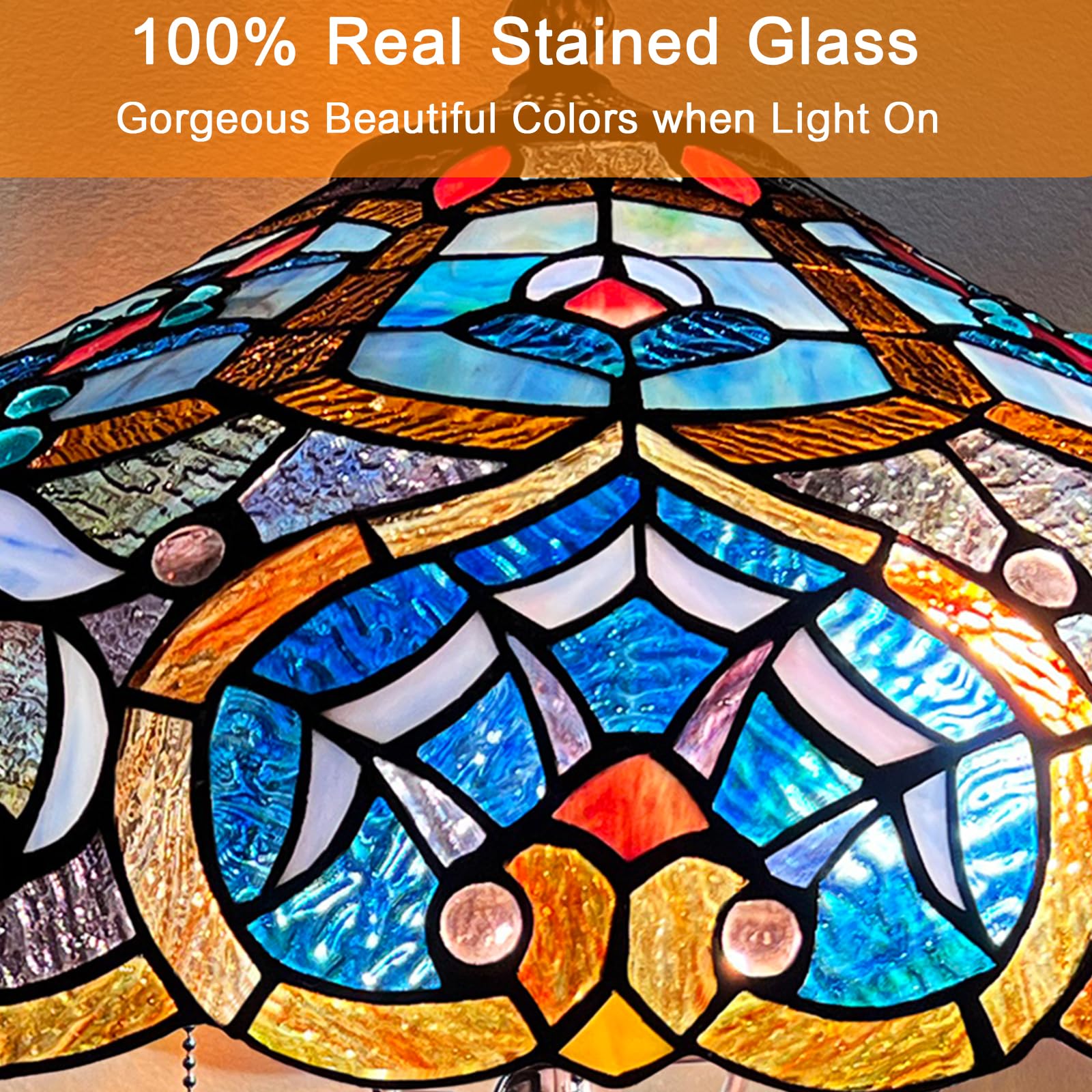 Tiffany Style Stained Glass Table Lamp - 16x16x24 Inches 3-Light Capulina Desk Lamp with Mother-Daughter Vase Flower Design for Home Office, Bedroom & Living Room - Perfect Reading Light & Decorative Accent