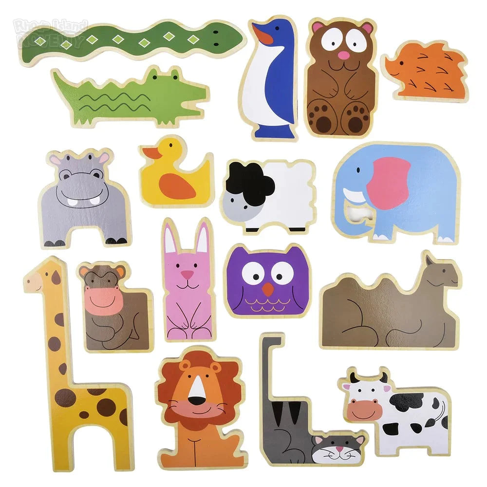 17-Piece Wooden Zoo Animal Puzzle Set - Montessori Learning Toy for Toddlers & Kids - Perfect for Early Childhood Education & Playtime Fun