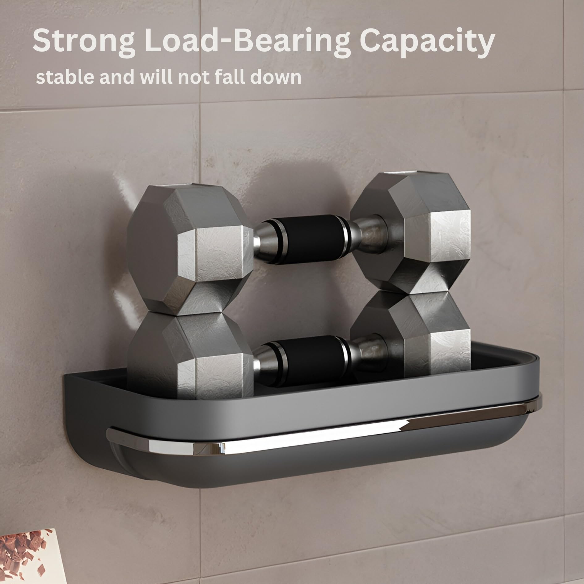 KREPS Plastic Bathroom Shelf Organizer - No Drill Self Adhesive Shower Shelf with Towel Holder & Hooks, Easy Installation Wall Mounted Storage for Bathroom & Kitchen (White) - Perfect for Small Spaces, Organizing Toiletries & Keeping Essentials Within Reach
