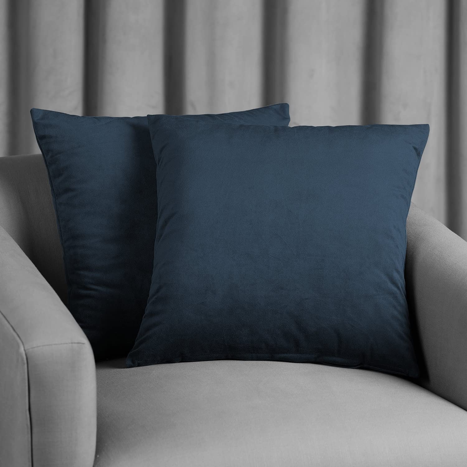 Premium Velvet Cushion Covers 18x18 Inches (Pair) - Midnight Blue Luxury Pillow Cases for Sofa, Bed & Home Decor - HPD Signature Collection VPCH-194023-CC18PR