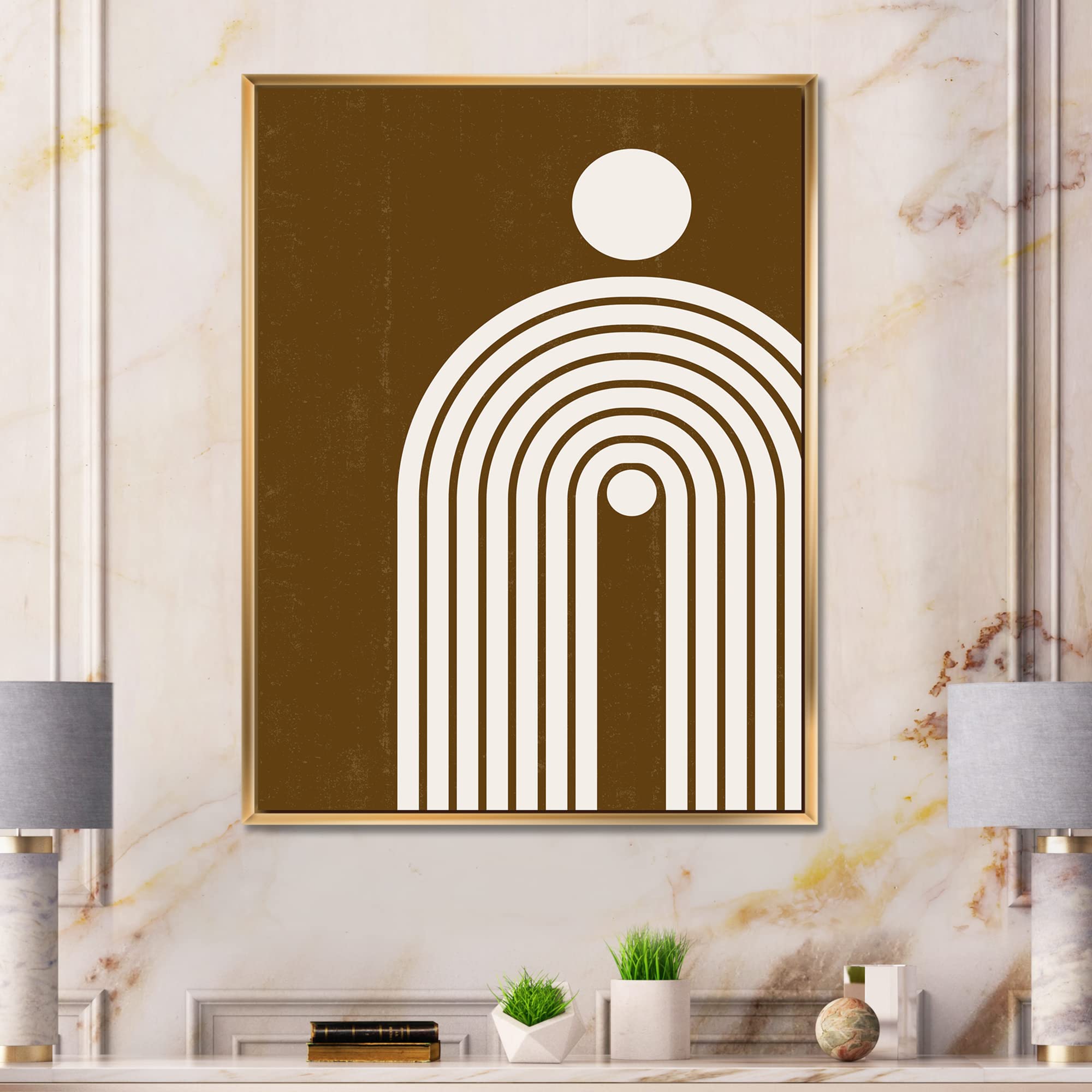 DesignQ Terracotta Minimalist Boho Rainbow II - Modern Framed Canvas Wall Art Print for Living Room, Bedroom & Office Decor - Handmade Home Wall Decorations
