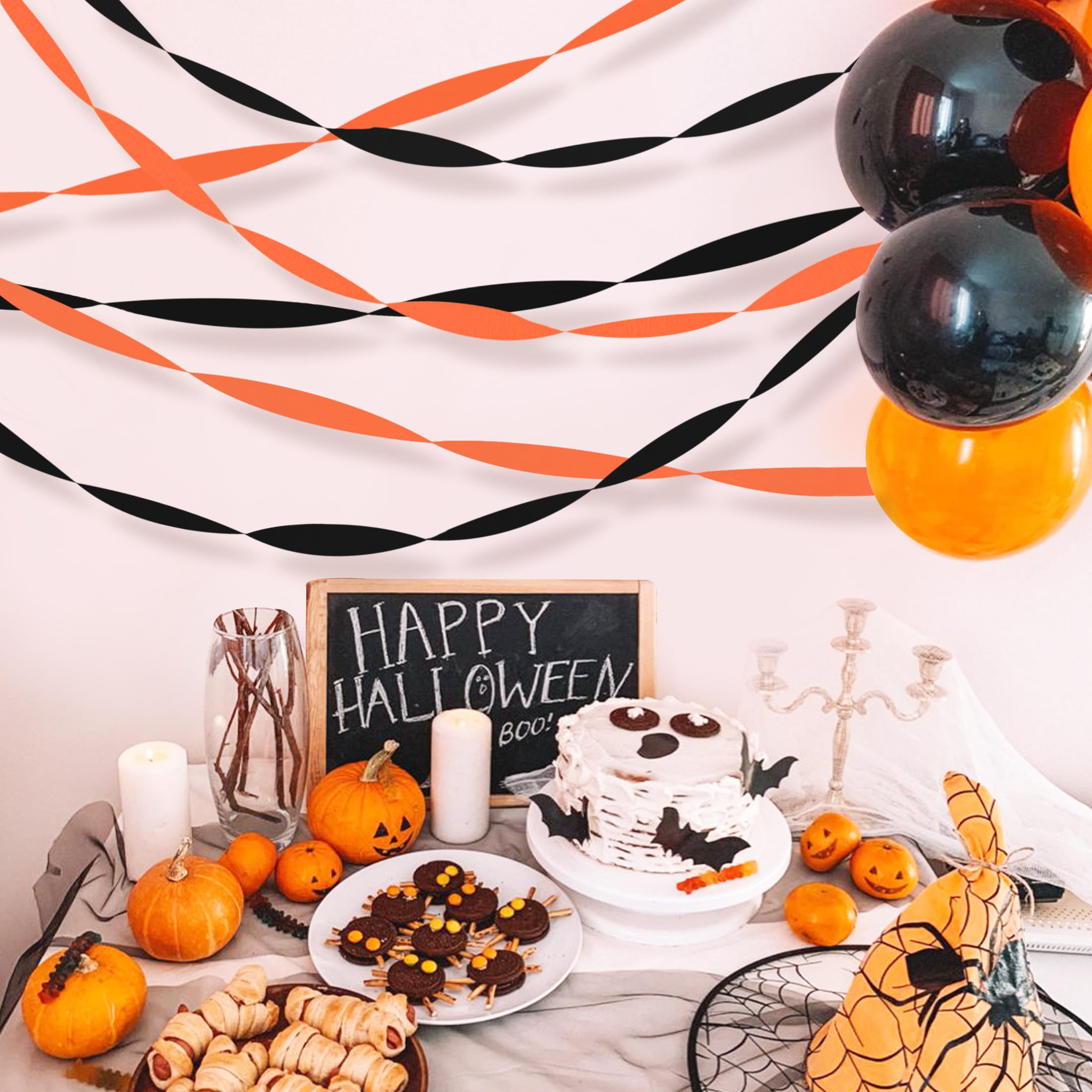 6 Rolls Halloween Crepe Paper Streamers - Orange & Black Party Decorations for Halloween, Birthday, Baby Shower, Gender Reveal, Wedding & Graduation | DIY Crafts & Festive Backdrops for Home, School & Office Celebrations