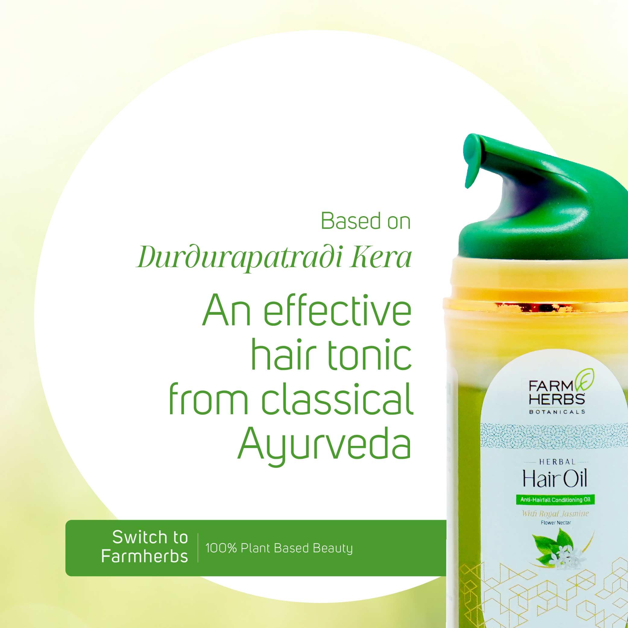 Farmherbs 100% Natural Herbal Hair Oil with Virgin Coconut Oil, Castor Oil & Olive Oil - Ayurvedic Anti-Hairfall Treatment for Men & Women - Non-Sticky Daily Use Hair Conditioner & Nourisher (100ml) - Perfect for Dry, Damaged Hair & Scalp Care at Home or Salon