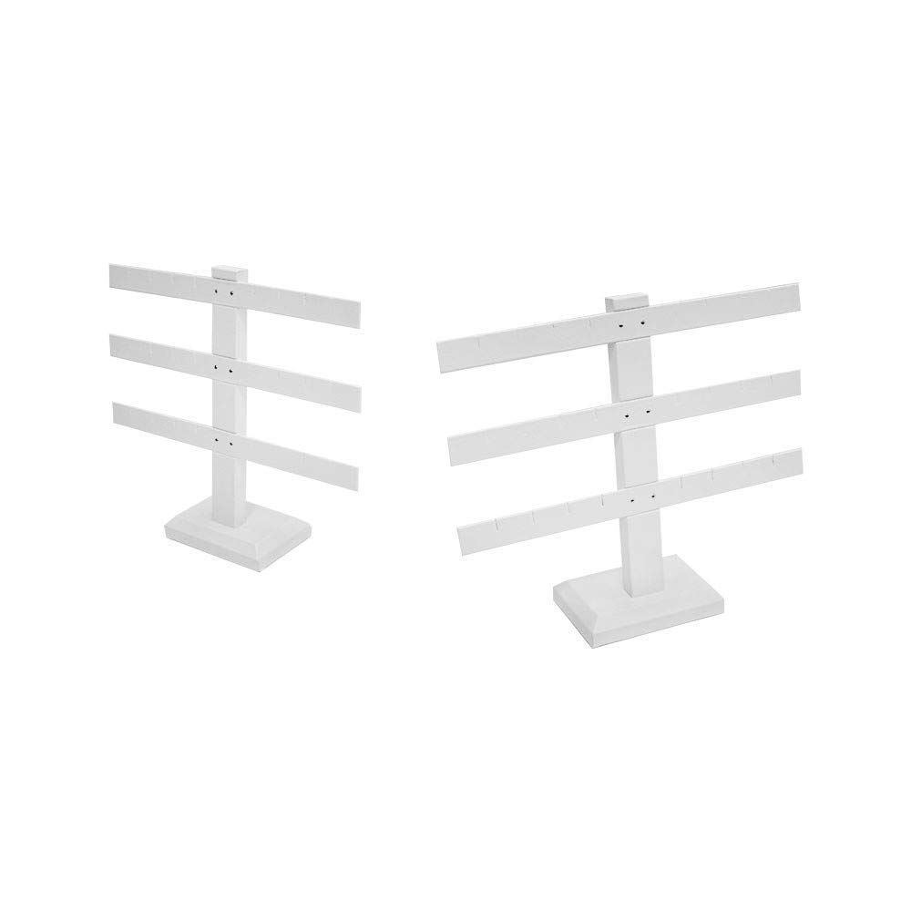 MH GLOBAL 3-Bar Earring Display Stand - Leatherette White Faux Leather Jewelry Showcase (2-Piece Set, 10''x9'') - Perfect for Retail Stores, Boutiques & Jewelry Trade Shows