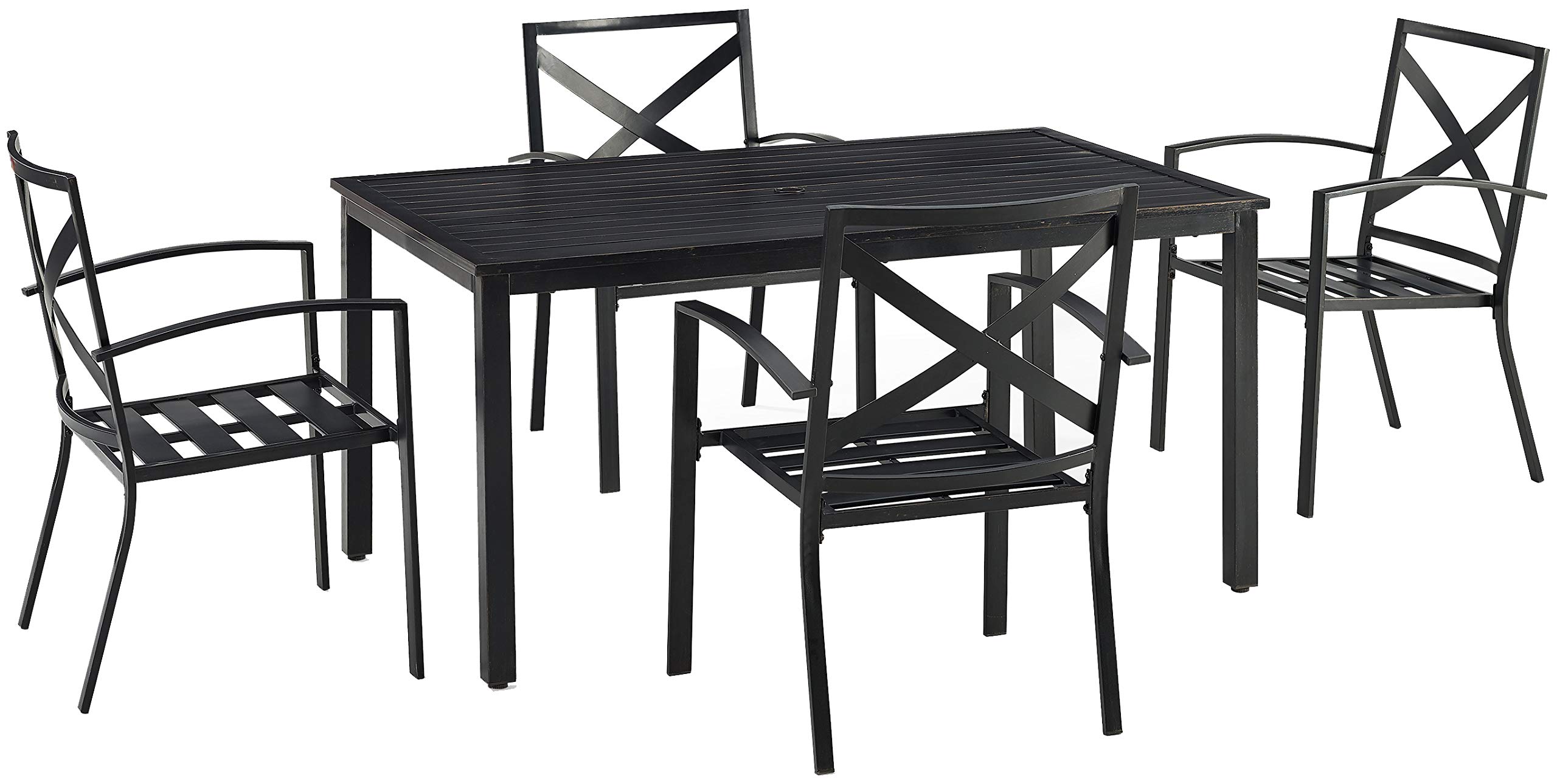 Crosley Furniture Kaplan 5-Piece Outdoor Dining Set for 4 - Patio Table & Chairs with Oiled Bronze Frame & Mist Cushions - Perfect for Backyard, Deck, Garden & Outdoor Entertaining