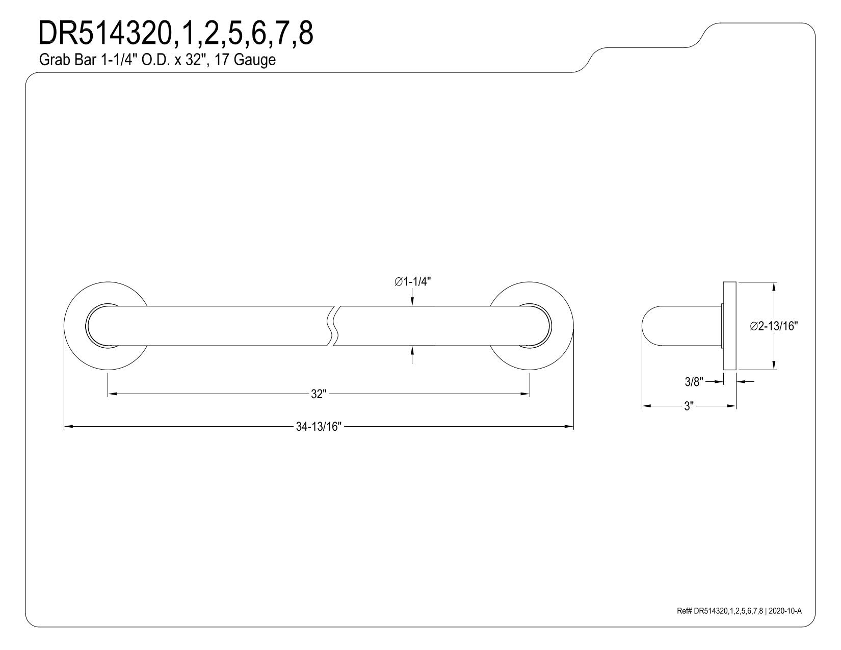 Kingston Brass DR514325 Meridian 32-Inch x 1-1/4-Inch O.D Grab Bar, Oil Rubbed Bronze Finish - Bathroom Safety Handle for Shower, Bathtub, and Toilet Accessibility