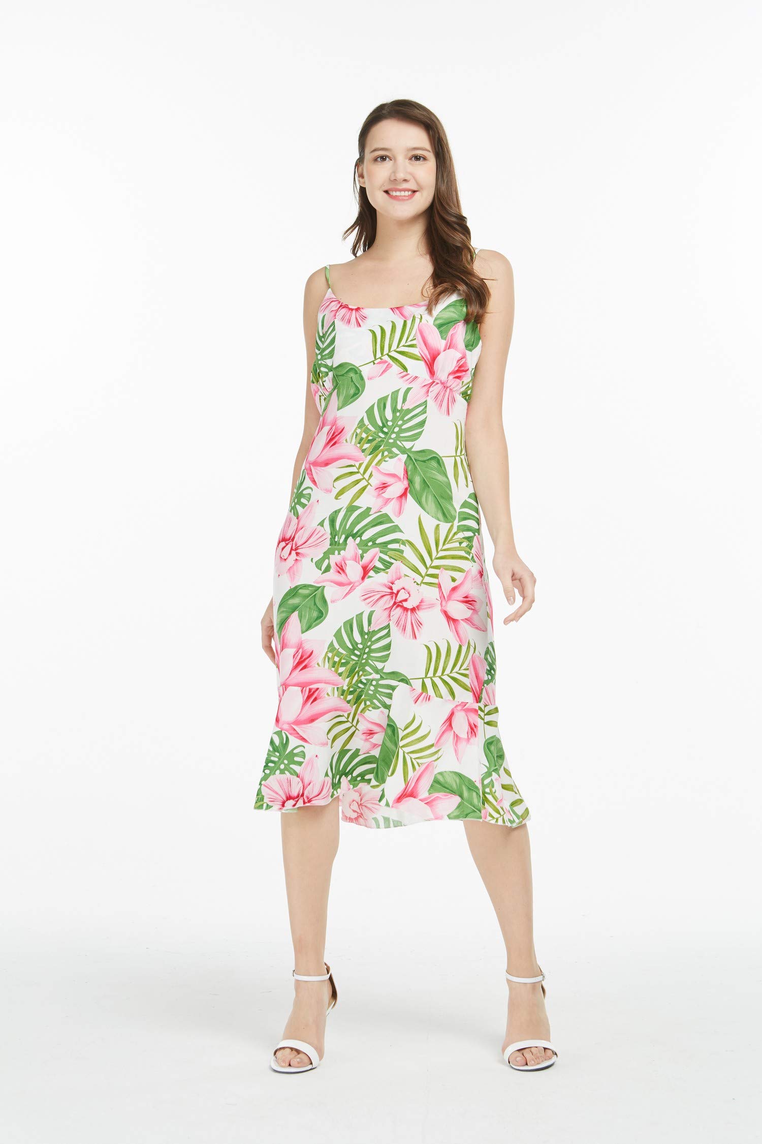 Hawaiian Mermaid Ruffle Dress for Women - Floral Lotus & Orchid Print - Beach Party, Vacation, Summer Outfit