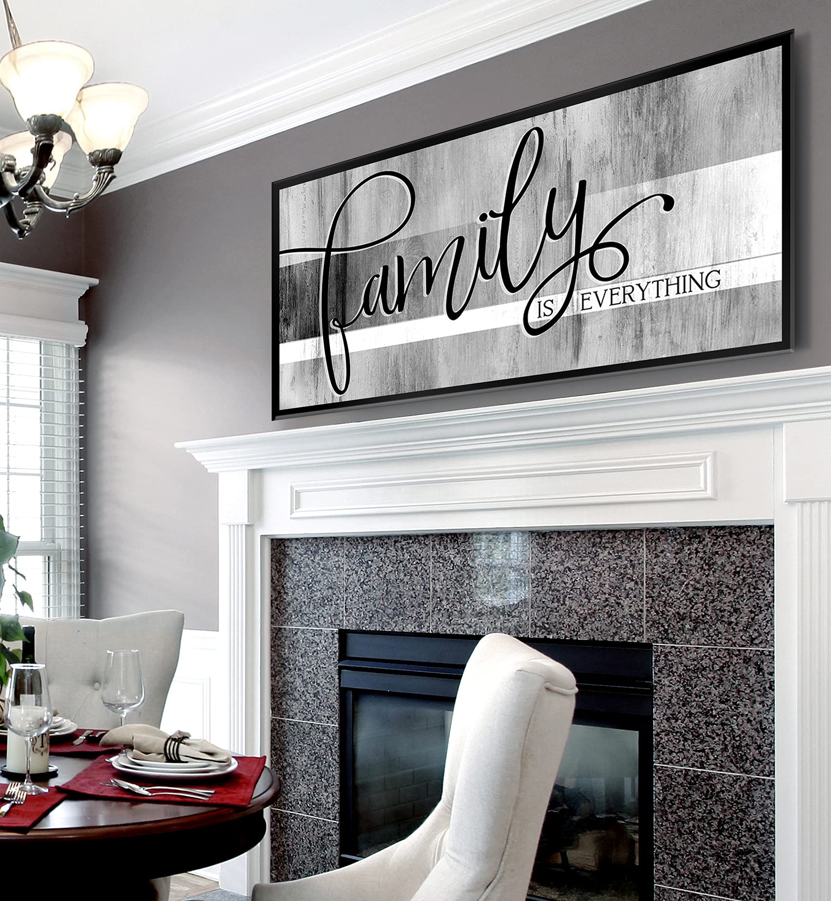 Family Is Everything Framed Wall Art - Large Canvas Wall Decor for Living Room, Farmhouse Style Home Decor with Grey & Black Floating Frame (42x19 Inches) - Perfect for Family Room, Bedroom & Housewarming Gifts