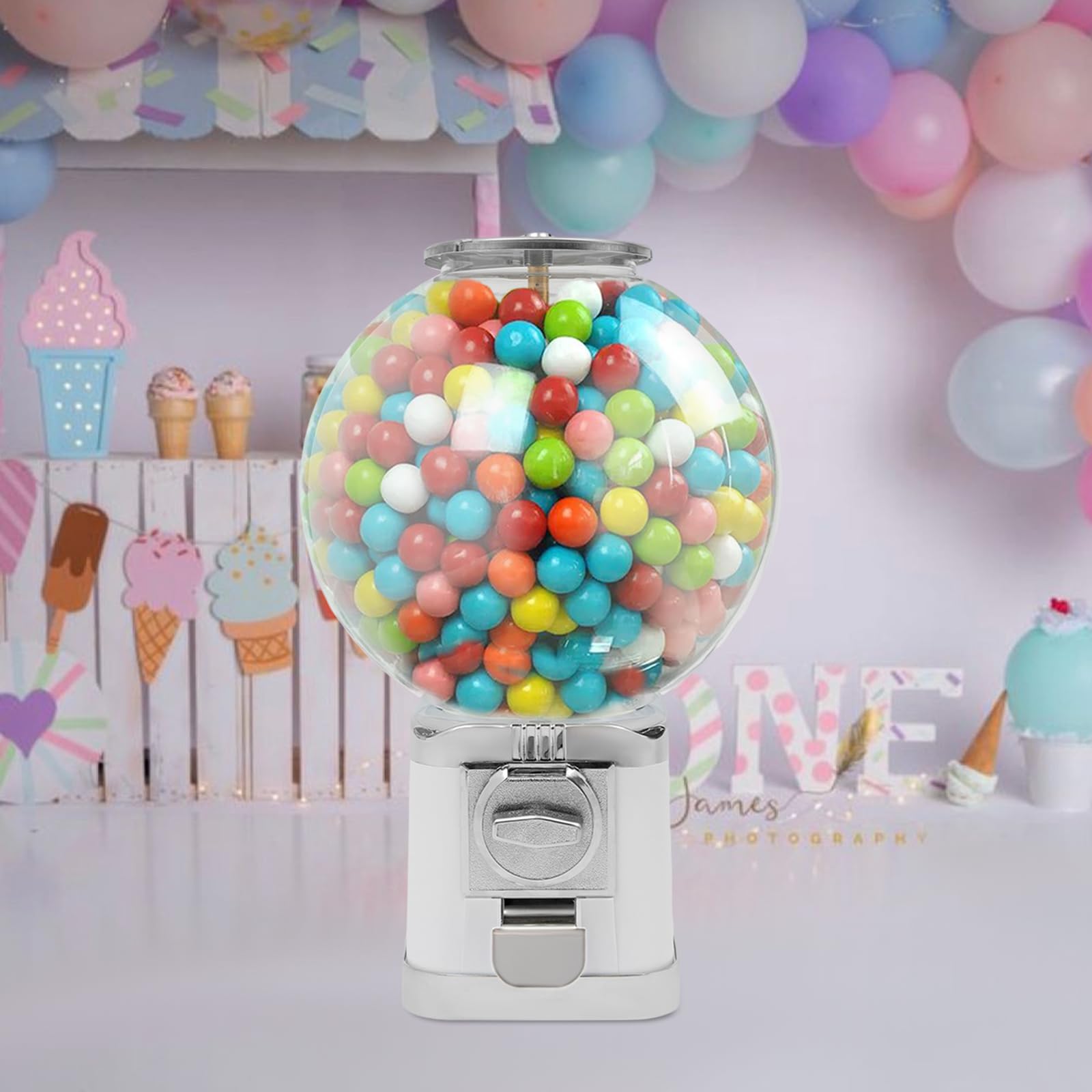 Automatic Gumball Vending Machine for Kids - Fun Candy Dispenser for Birthdays, Christmas & Parties - Mini Gumball Machine for Home, School & Arcade - White