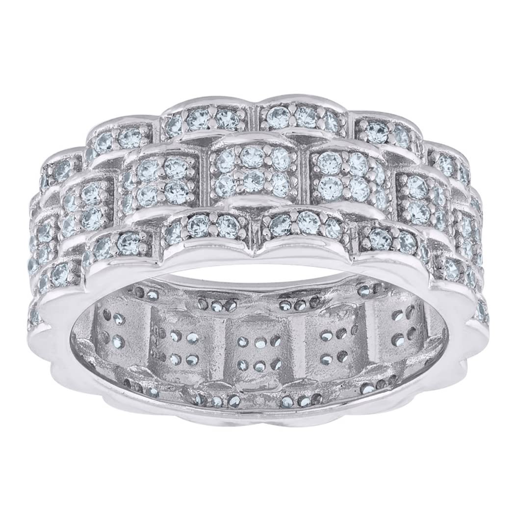 925 Sterling Silver Men's CZ Cubic Zirconia Simulated Diamond Presidential Eternity Ring Band - Size 7 8 9 10 11 - Elegant Jewelry Gift for Him - Perfect for Weddings, Anniversaries & Special Occasions