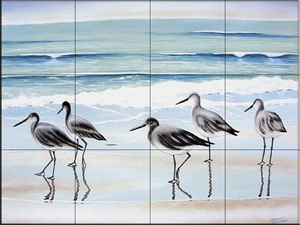 Patrick Sullivan Hand-Painted Ceramic Tile Mural - 5 Birds Wall Art for Kitchen Backsplash, Bathroom Decor & Outdoor Garden Accent