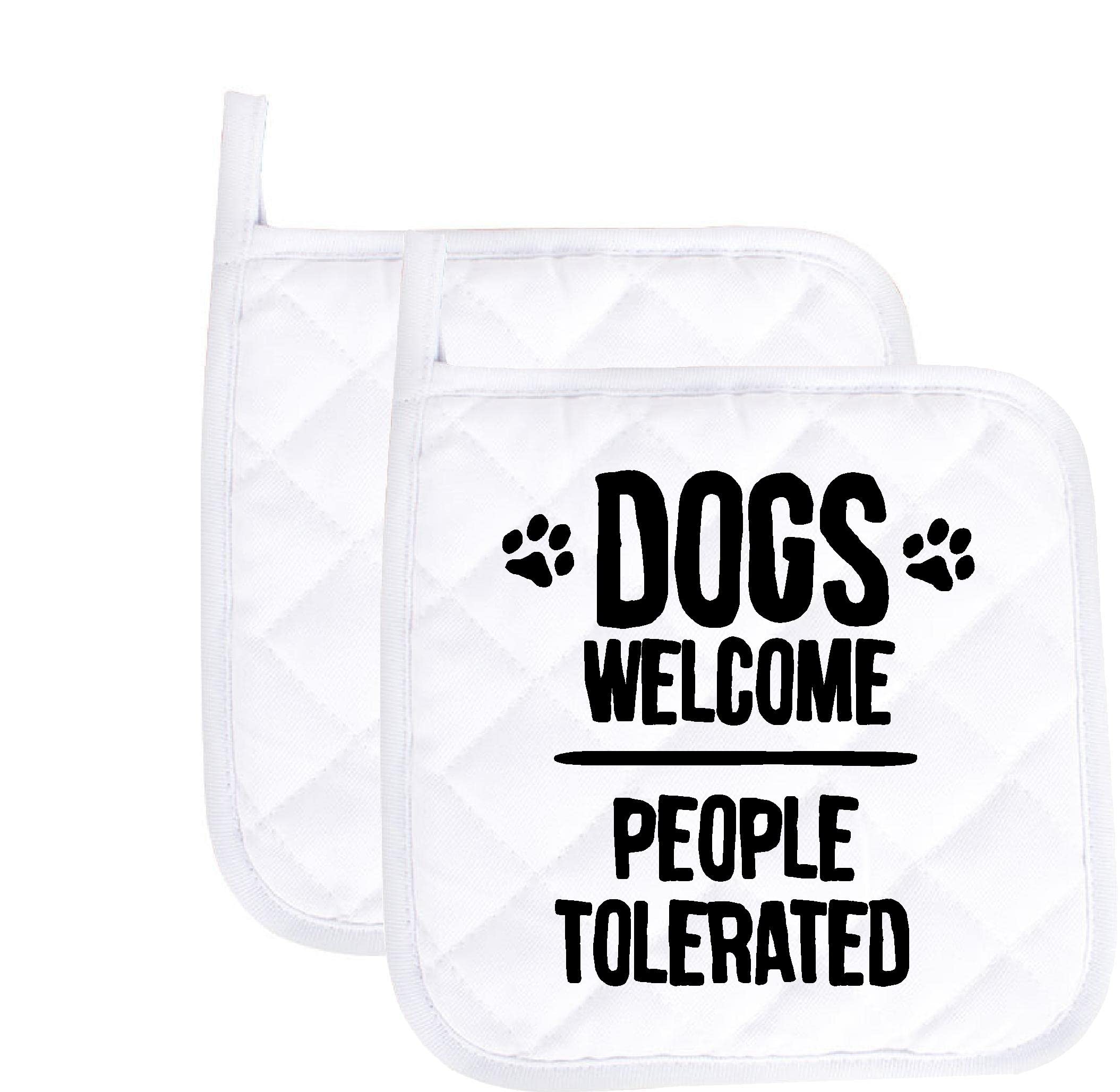 Funny Dog-Themed Heat Resistant Oven Mitts Set of 2 - Cute Baking Pot Holders with Welcome People Sayings, Kitchen Hot Pads for Baking Lovers, Perfect Housewarming Gifts for Dog Owners - Ideal for Baking, Cooking, and Kitchen Decor